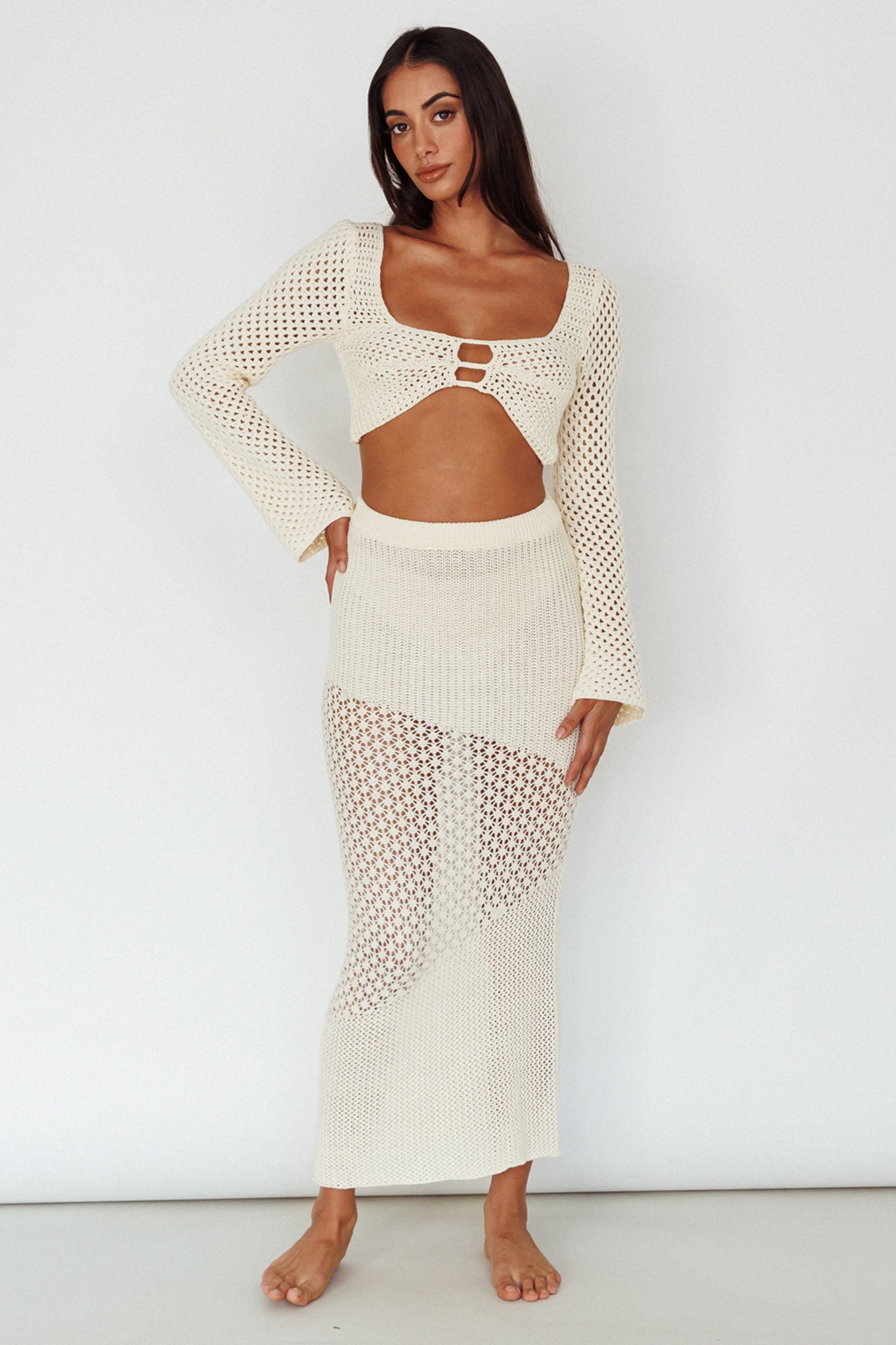 Serenity Sky Crochet Midi Skirt Milk by Selfie Leslie