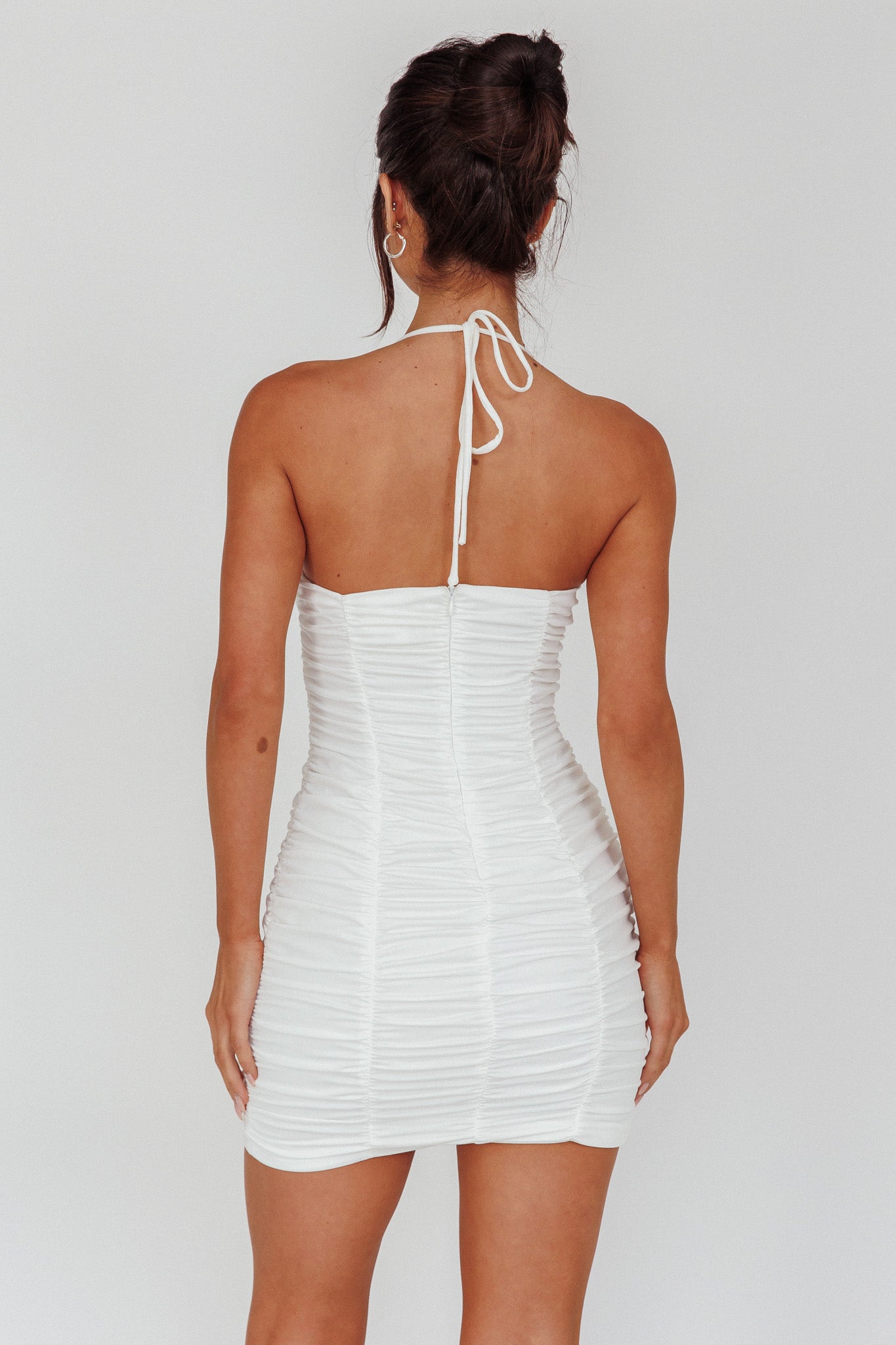 white ruched drawstring dress Babcutegg Women's V-Neck Ruched Drawstring Sleeveless A-Line Mini Dress Solid Summer Party Cocktail White Size 3XL