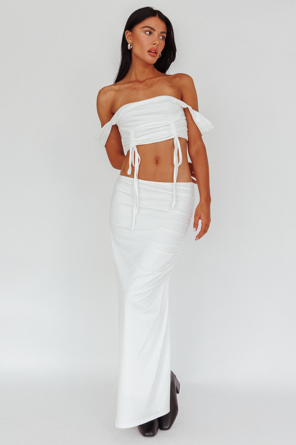 Headliner Ruched Side Maxi Skirt by Selfie Leslie
