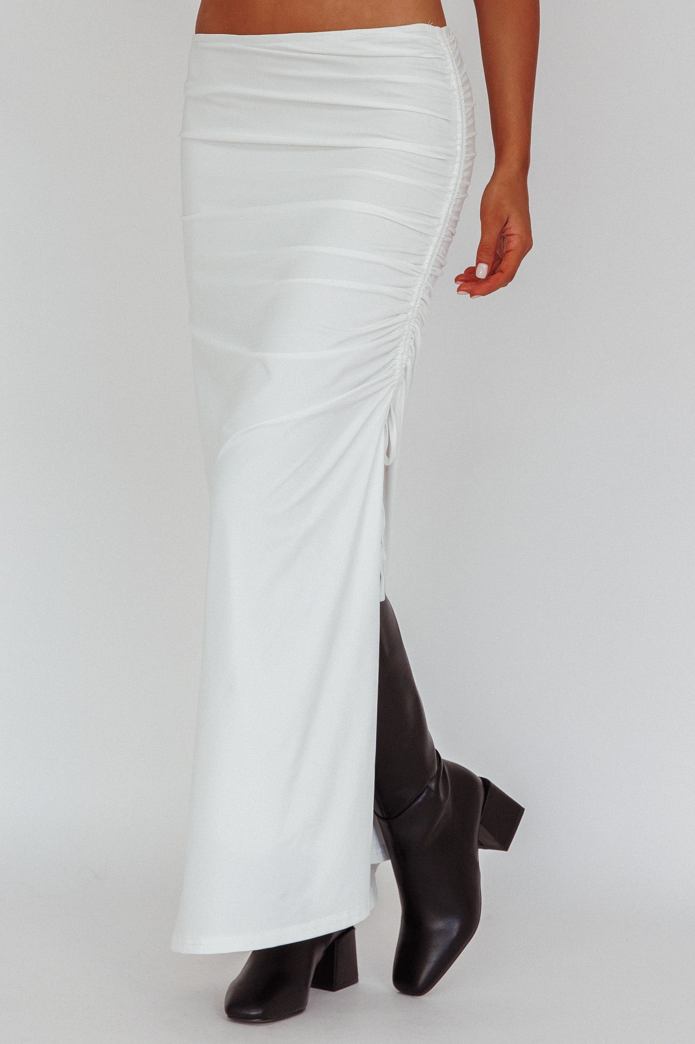 Headliner Ruched Side Maxi Skirt by Selfie Leslie