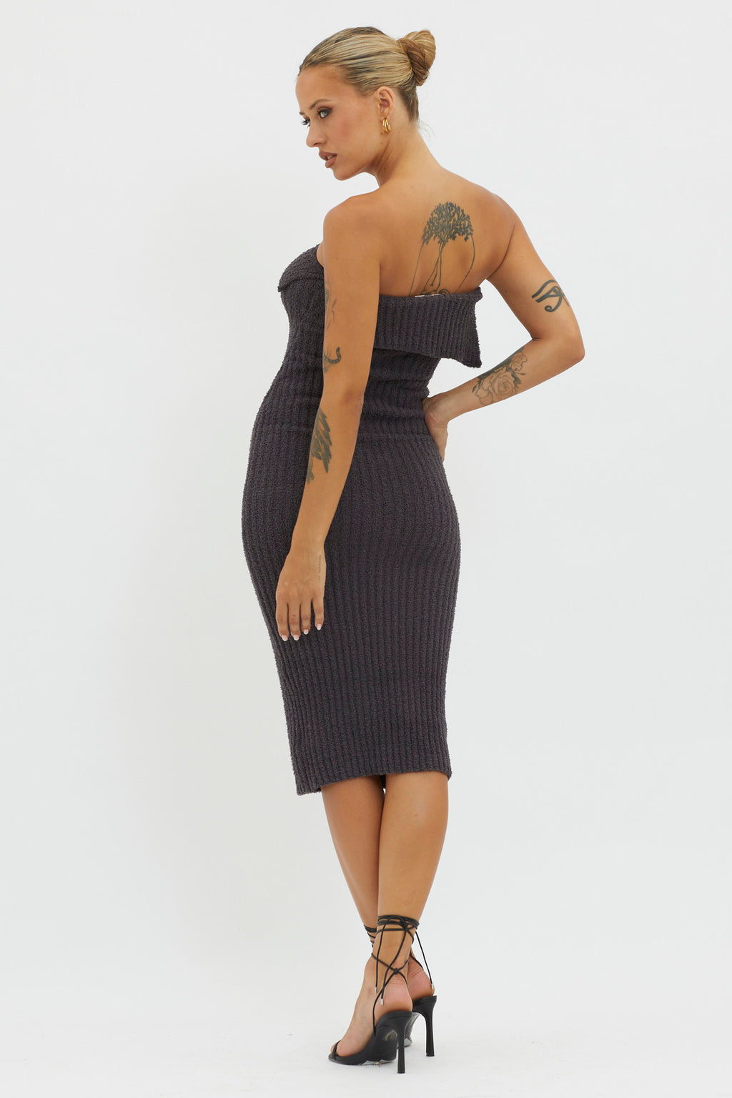 Lupita Foldover Ribbed Knit Midi Dress Charcoal by Selfie Leslie