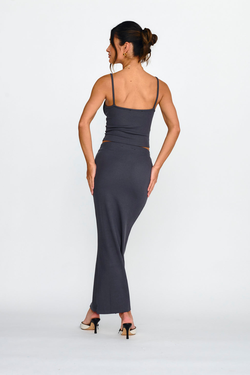 Strike A Pose Ribbed Maxi Skirt Charcoal by Selfie Leslie