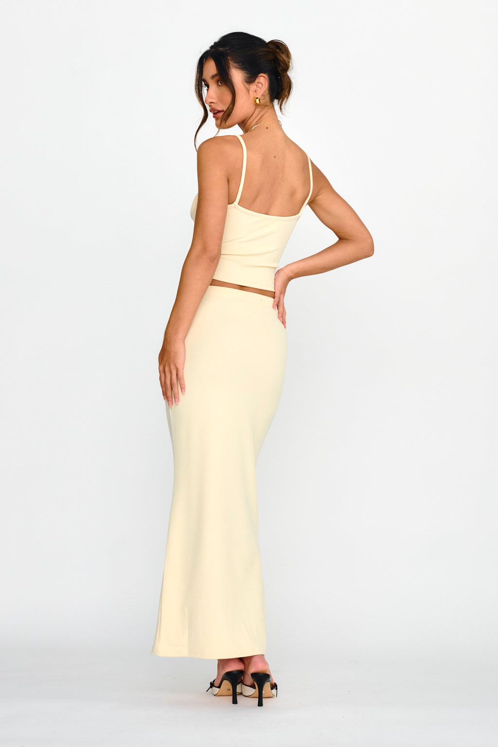 Strike A Pose Ribbed Maxi Skirt Cream by Selfie Leslie