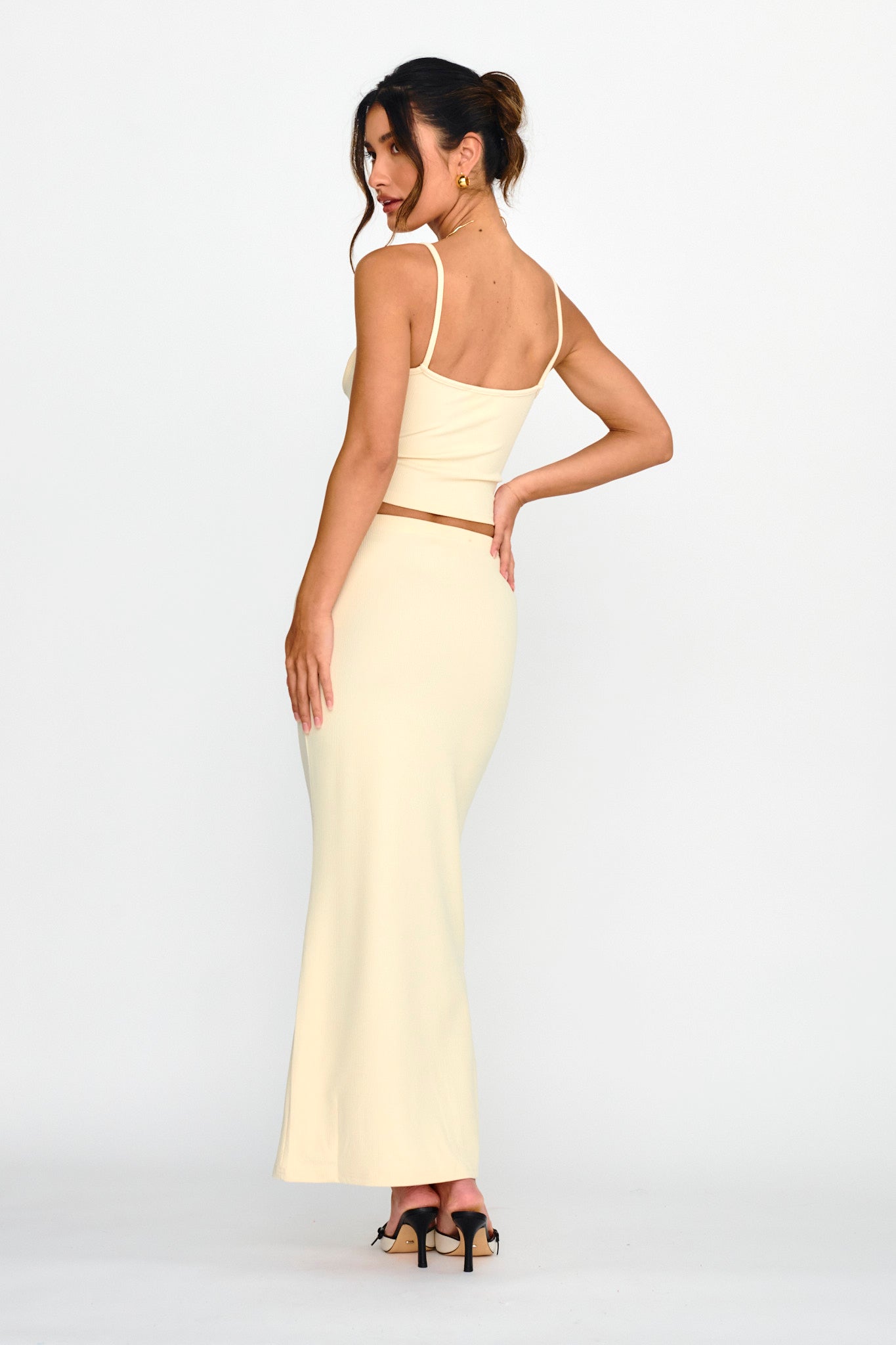 Strike A Pose Ribbed Maxi Skirt Cream by Selfie Leslie