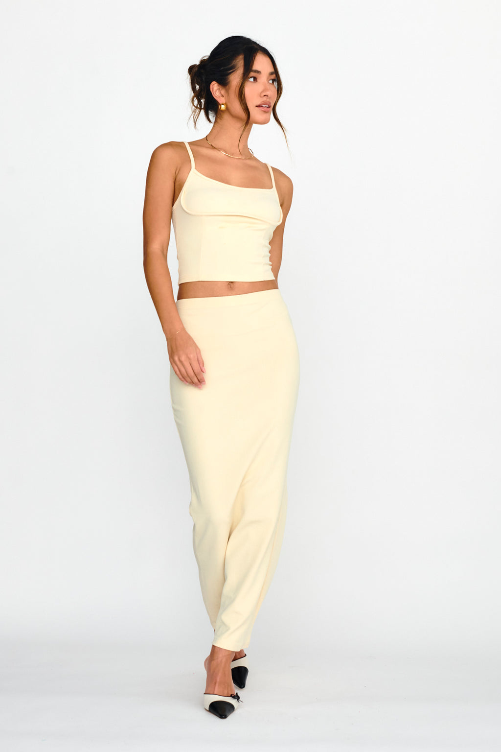 Strike A Pose Ribbed Maxi Skirt Cream by Selfie Leslie