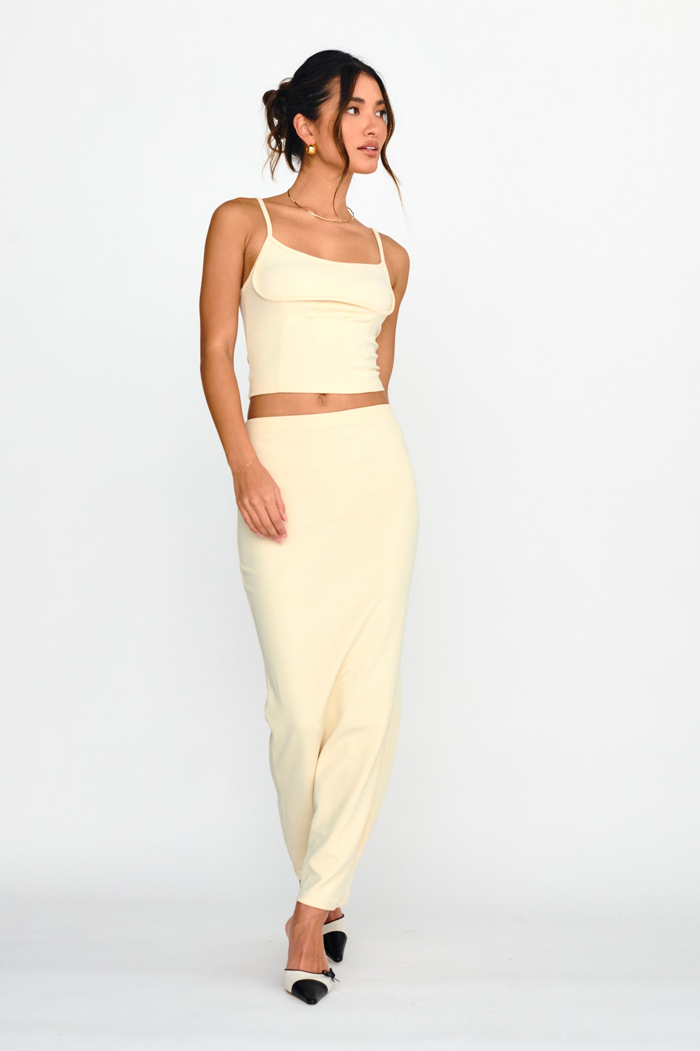 Strike A Pose Ribbed Maxi Skirt Cream by Selfie Leslie