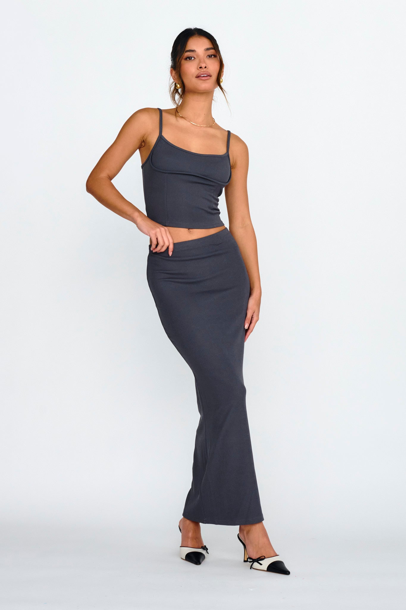 Strike A Pose Ribbed Crop Top Charcoal by Selfie Leslie