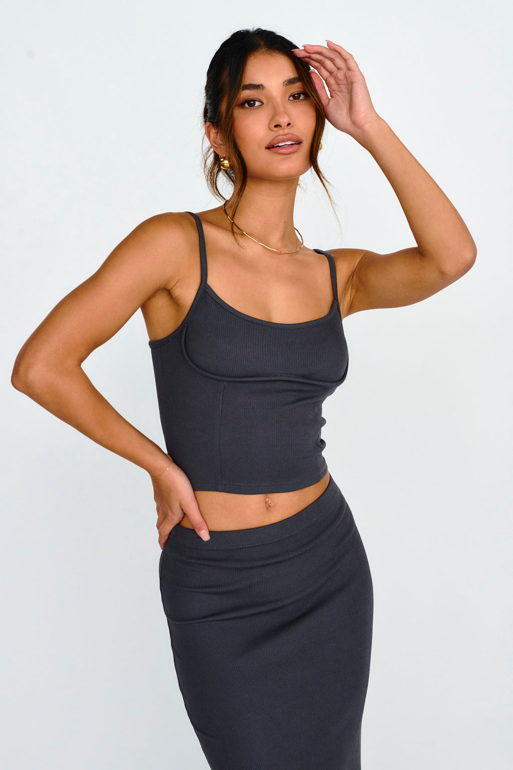 Strike A Pose Ribbed Crop Top Charcoal by Selfie Leslie
