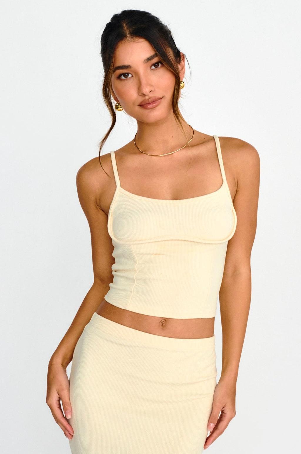 Strike A Pose Ribbed Crop Top Cream by Selfie Leslie