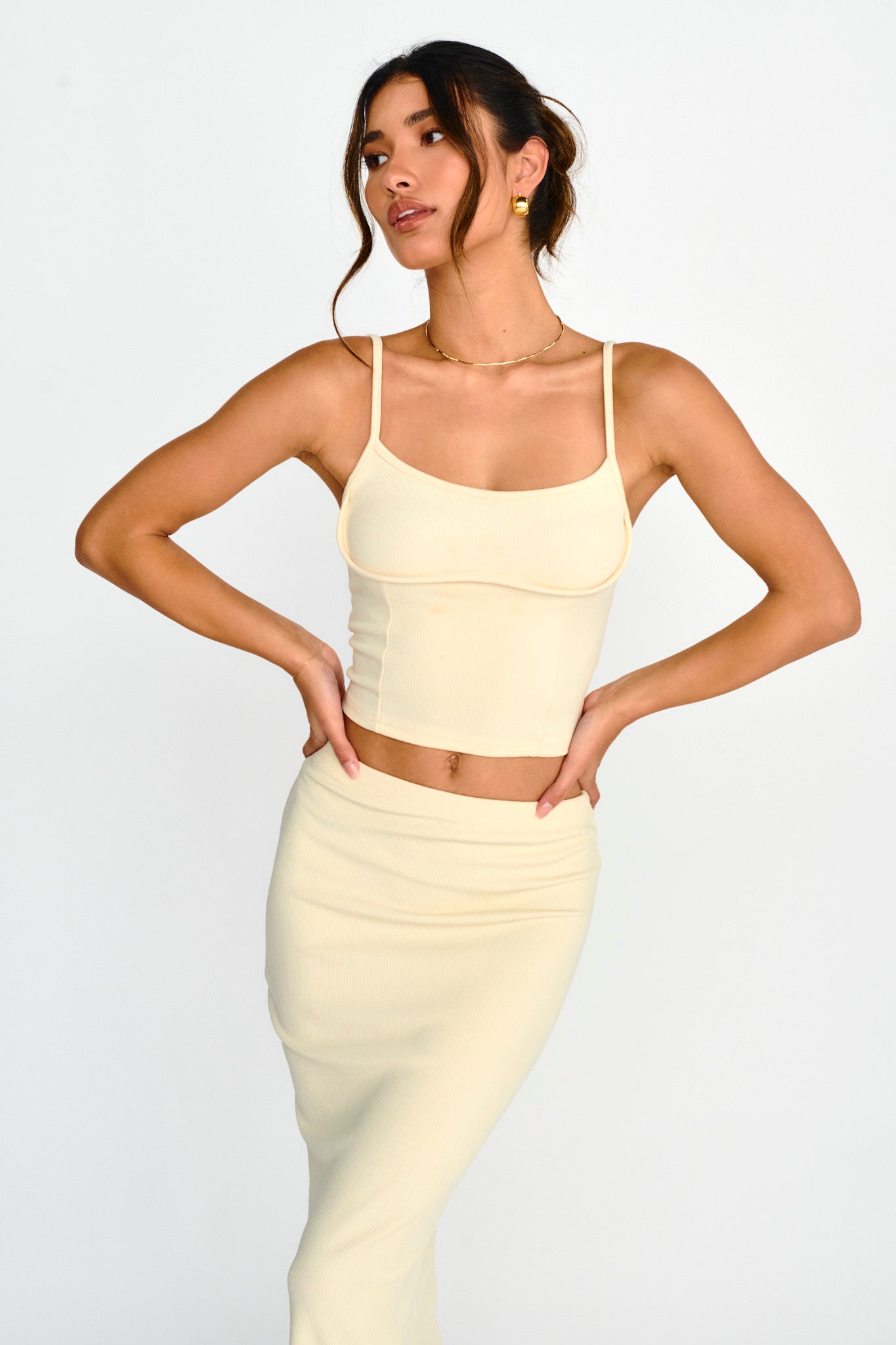 Strike A Pose Ribbed Crop Top Cream by Selfie Leslie