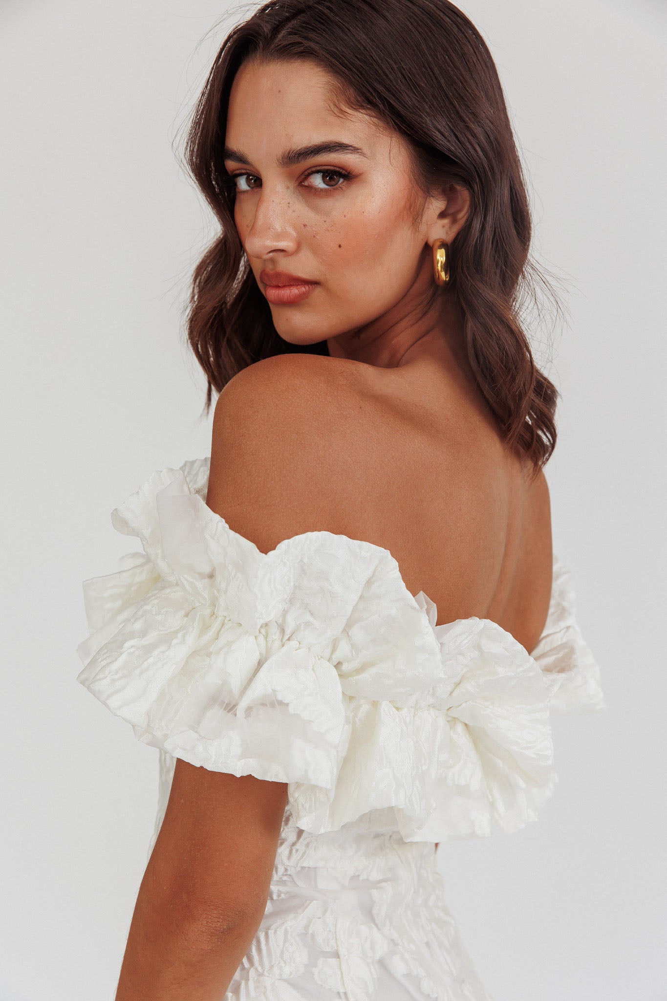 Shop the Memoire Off-Shoulder Textured Mini Dress White