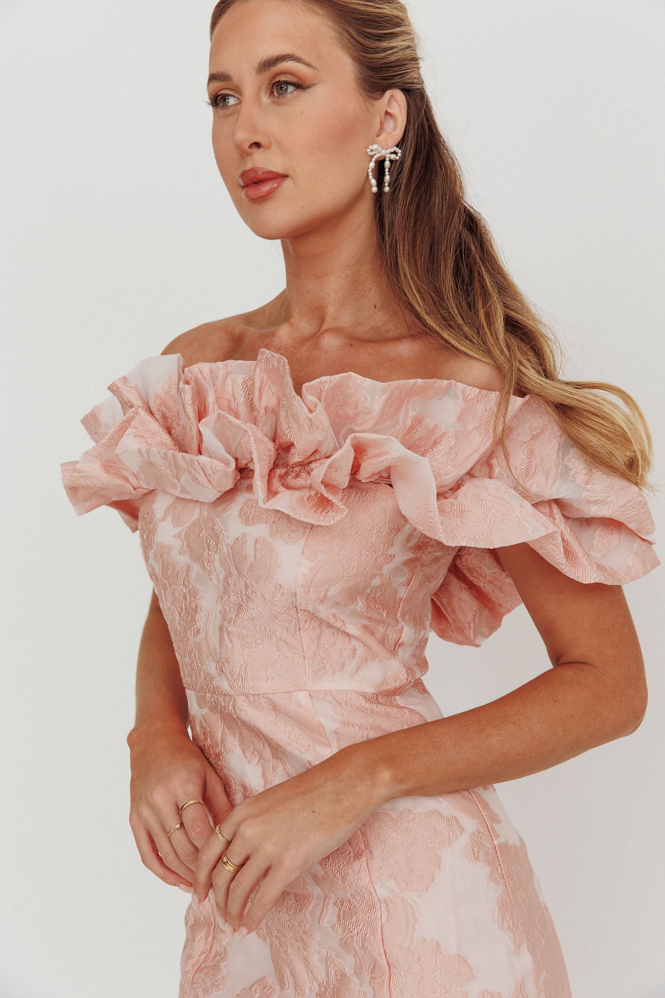 Memoire Off-Shoulder Jacquard Mini Dress Blush Memoire Off-Shoulder Jacquard Mini Dress Blush
