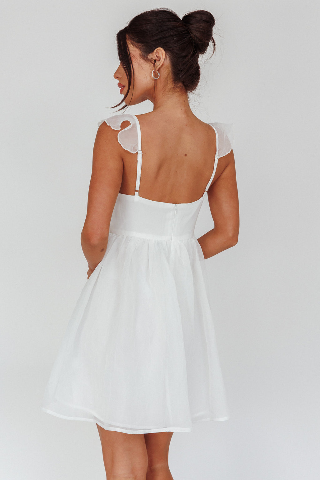 Zalia Ruffle Strap Babydoll Dress White by Selfie Leslie