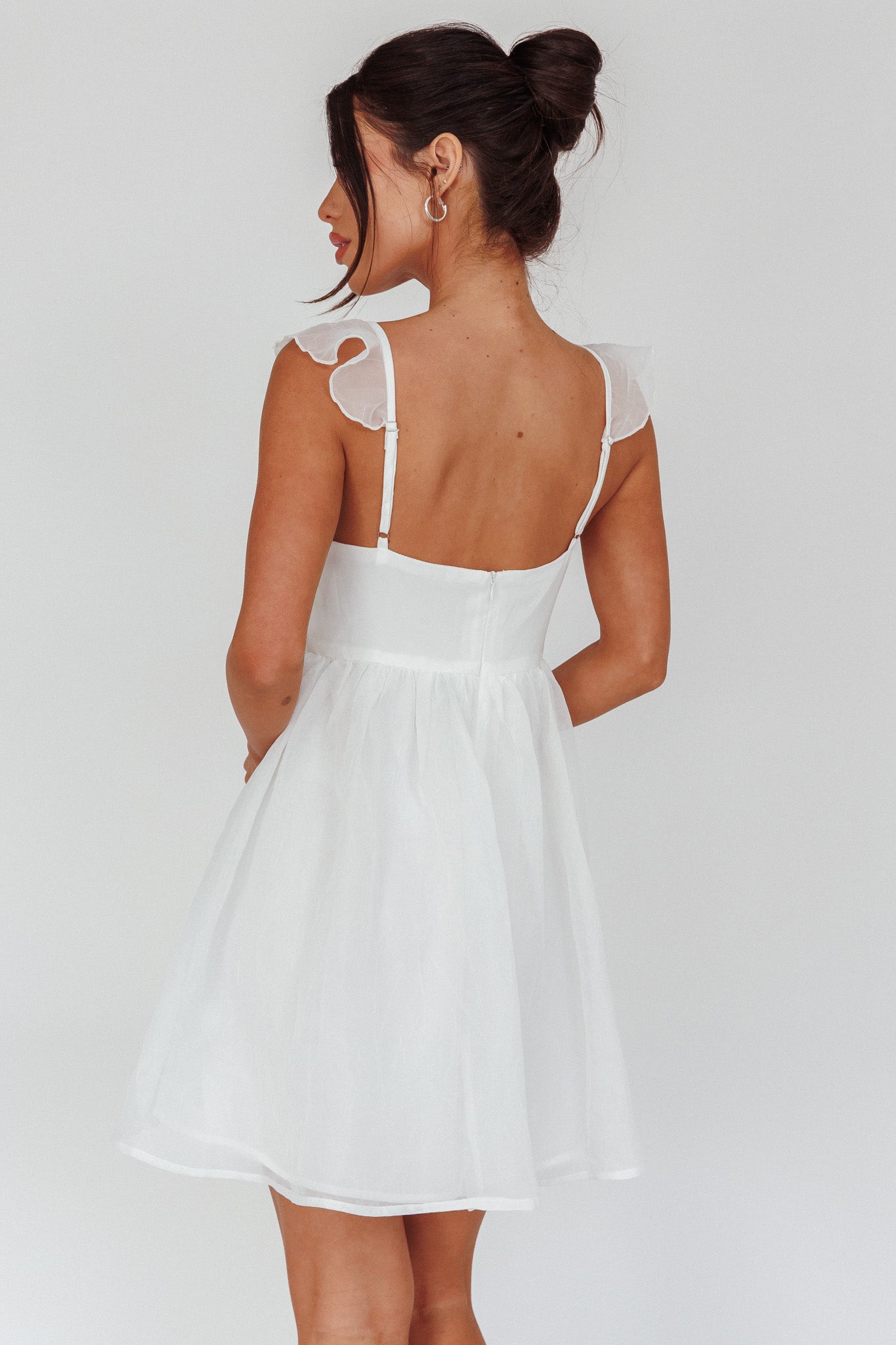 Zalia Ruffle Strap Babydoll Dress White by Selfie Leslie
