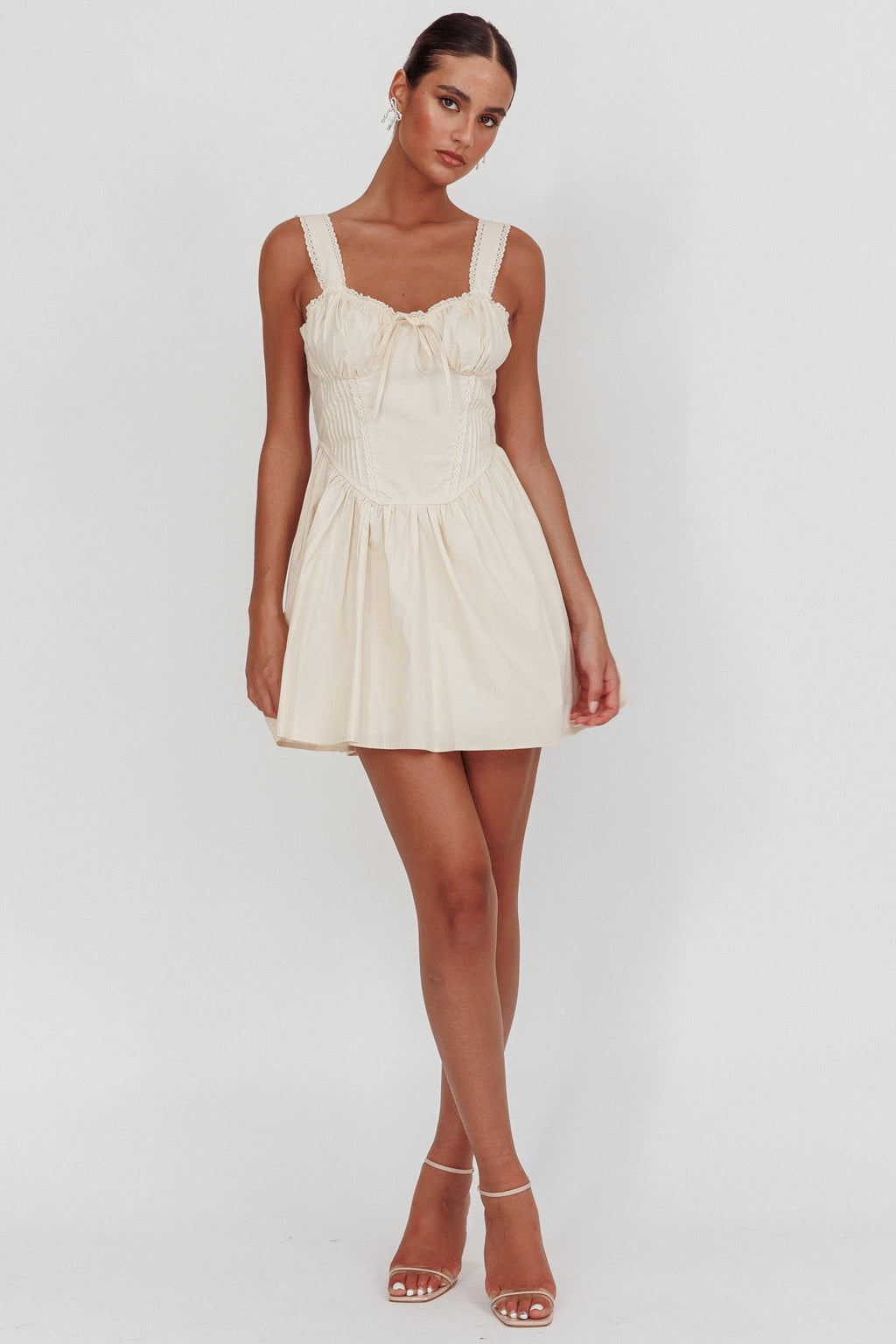 Florabella Corset Bodice Bow Mini Dress Cream by Selfie Leslie