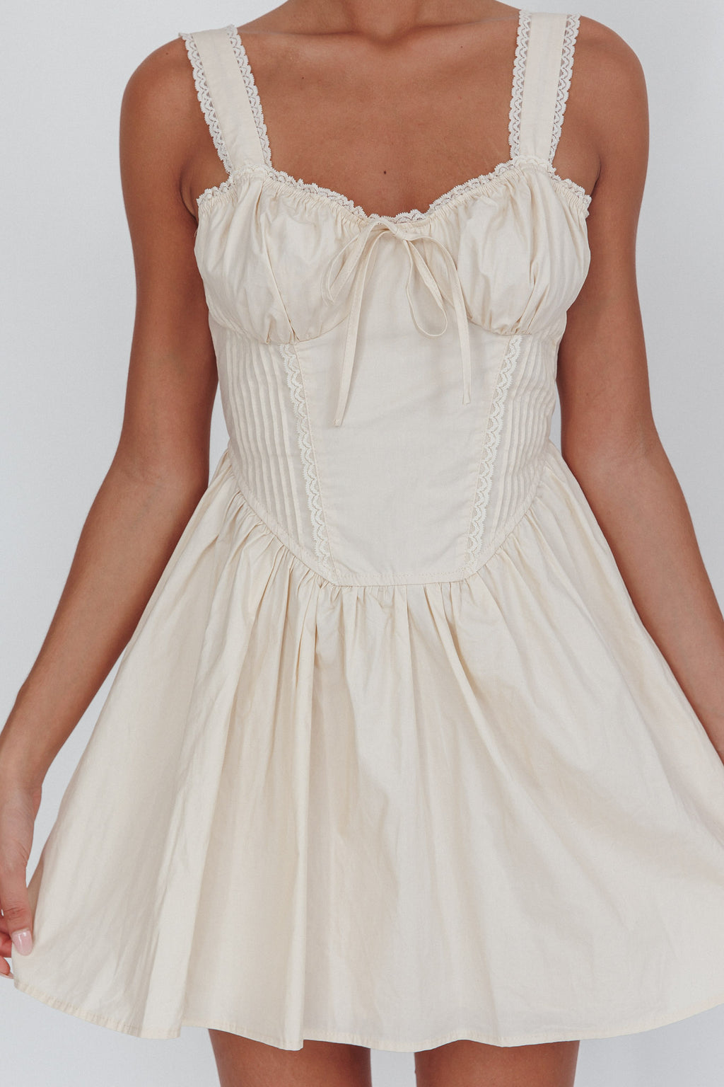 Florabella Corset Bodice Bow Mini Dress Cream by Selfie Leslie