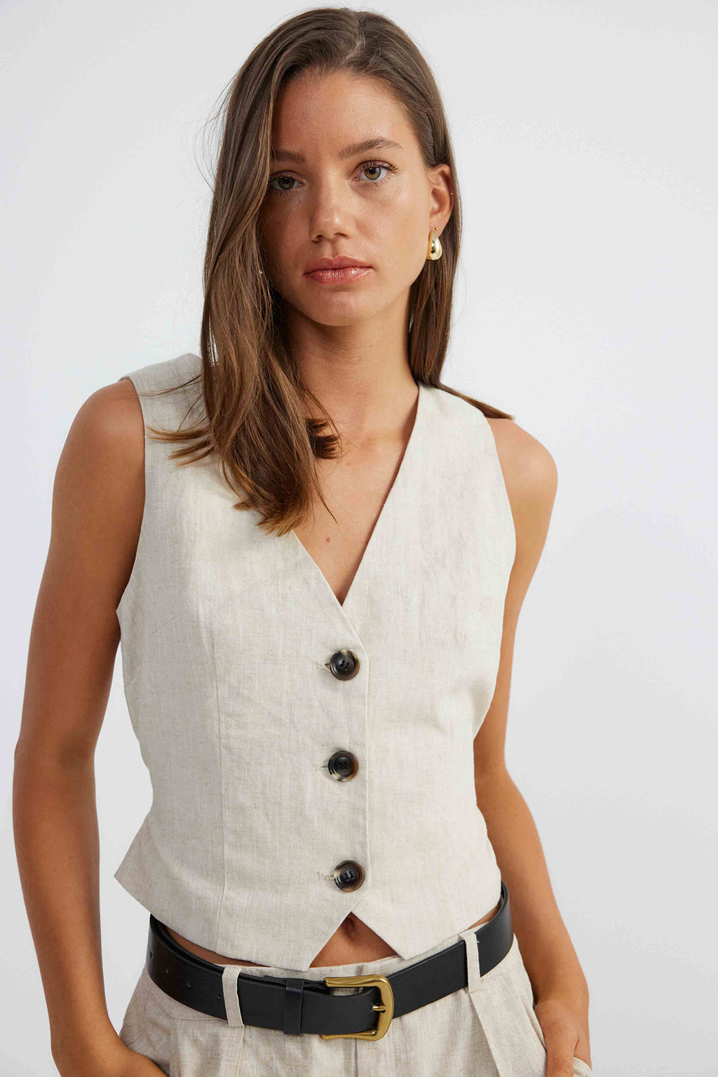 SNDYS Allegra Linen Vest Natural by Selfie Leslie