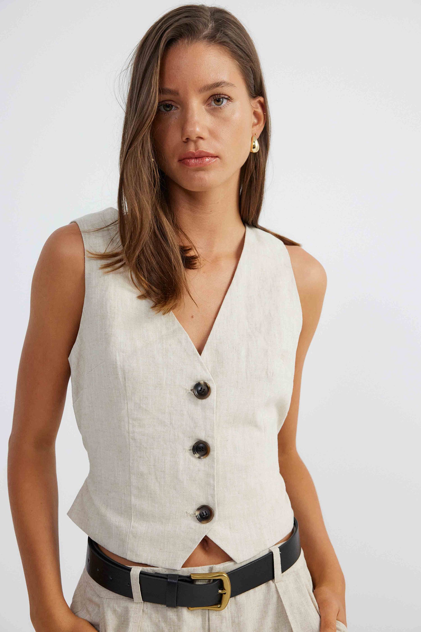 SNDYS Allegra Linen Vest Natural by Selfie Leslie