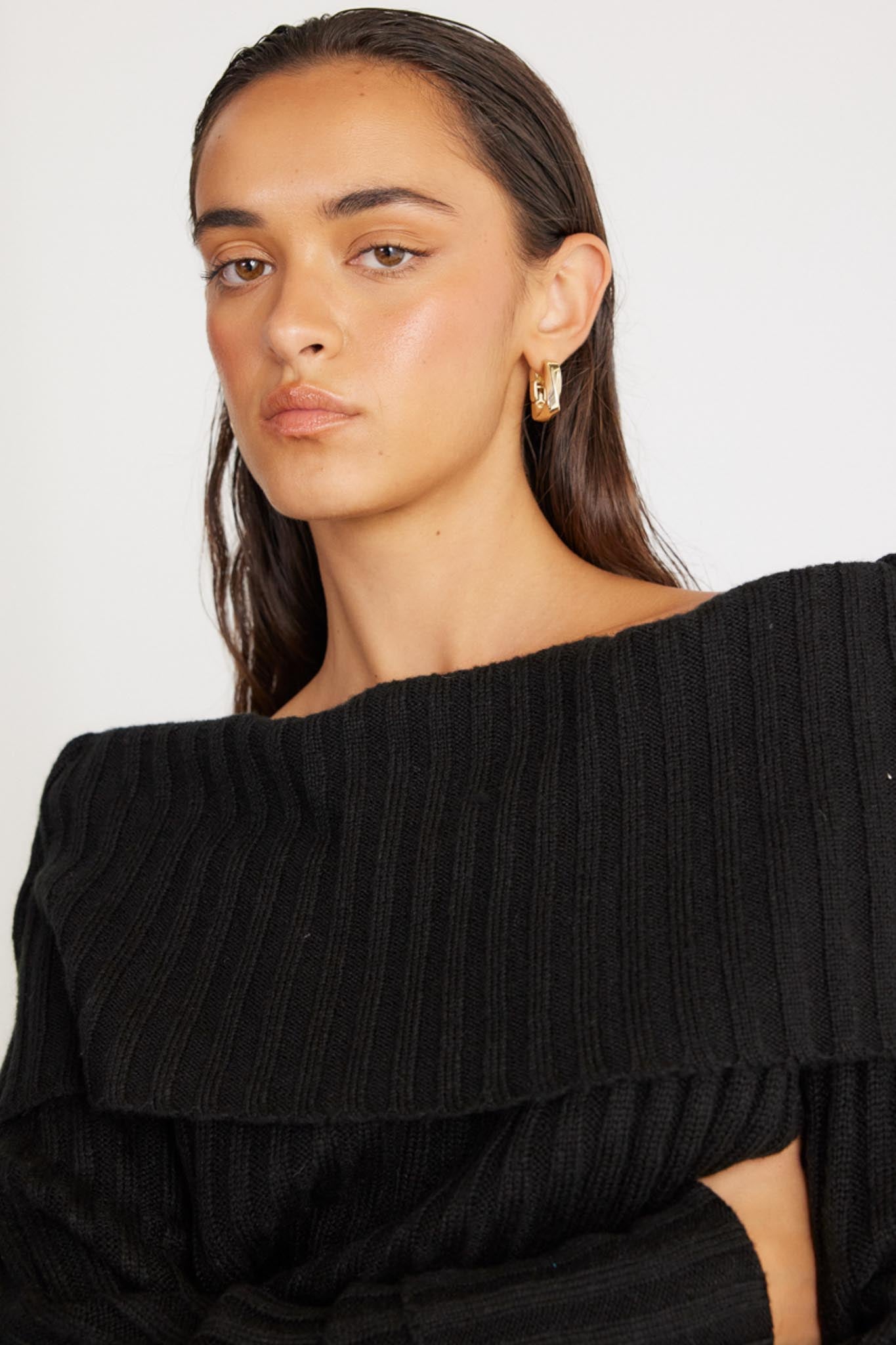 SNDYS Brooks Off Shoulder Jumper Black by Selfie Leslie