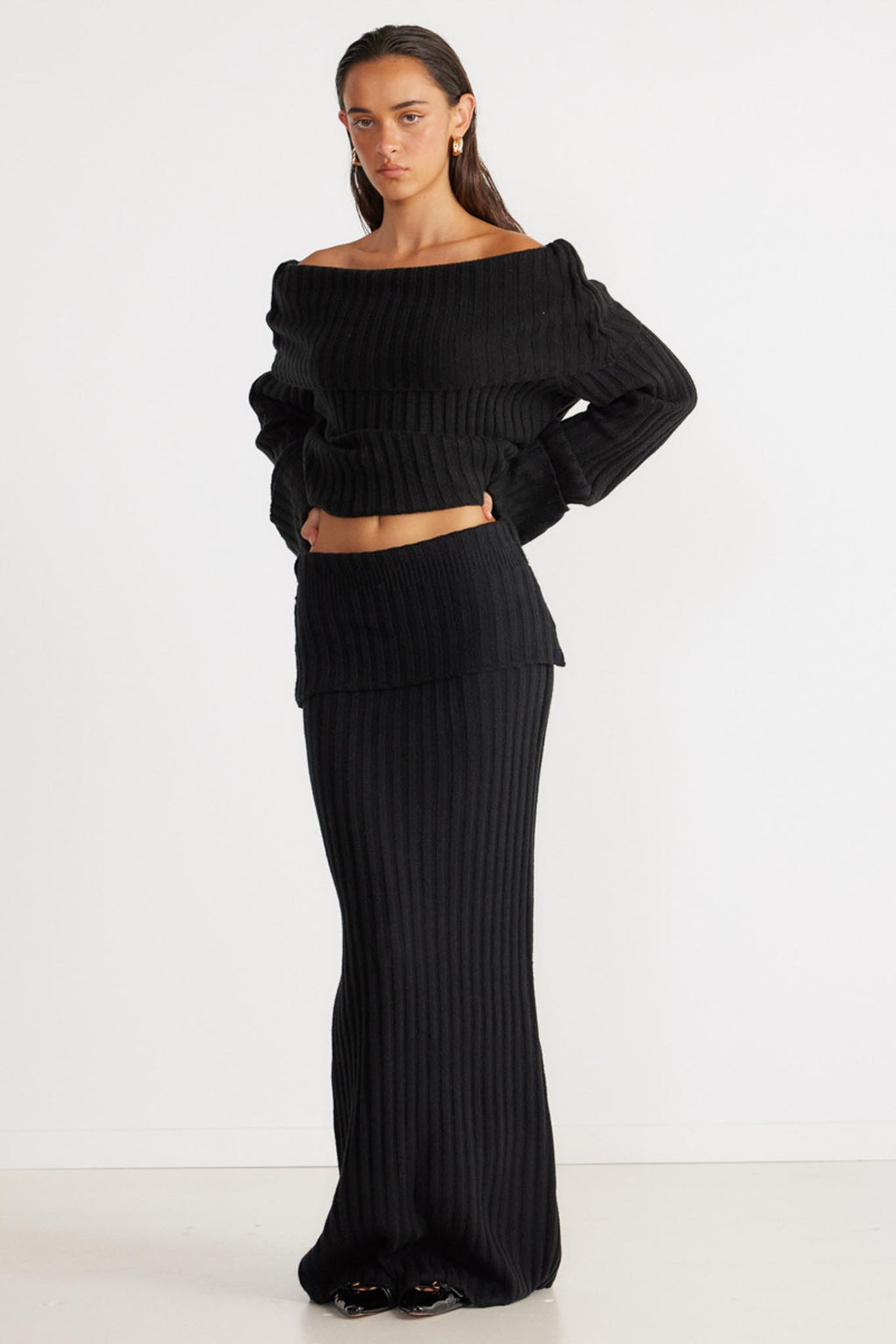 SNDYS Brooks Off Shoulder Jumper Black by Selfie Leslie