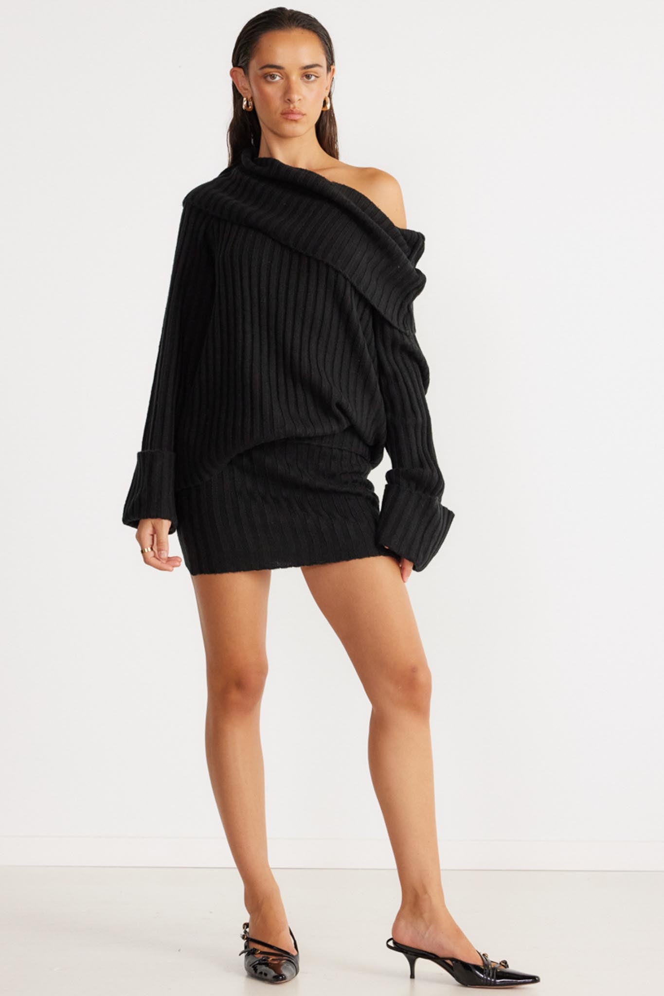 SNDYS Brooks Off Shoulder Jumper Black by Selfie Leslie