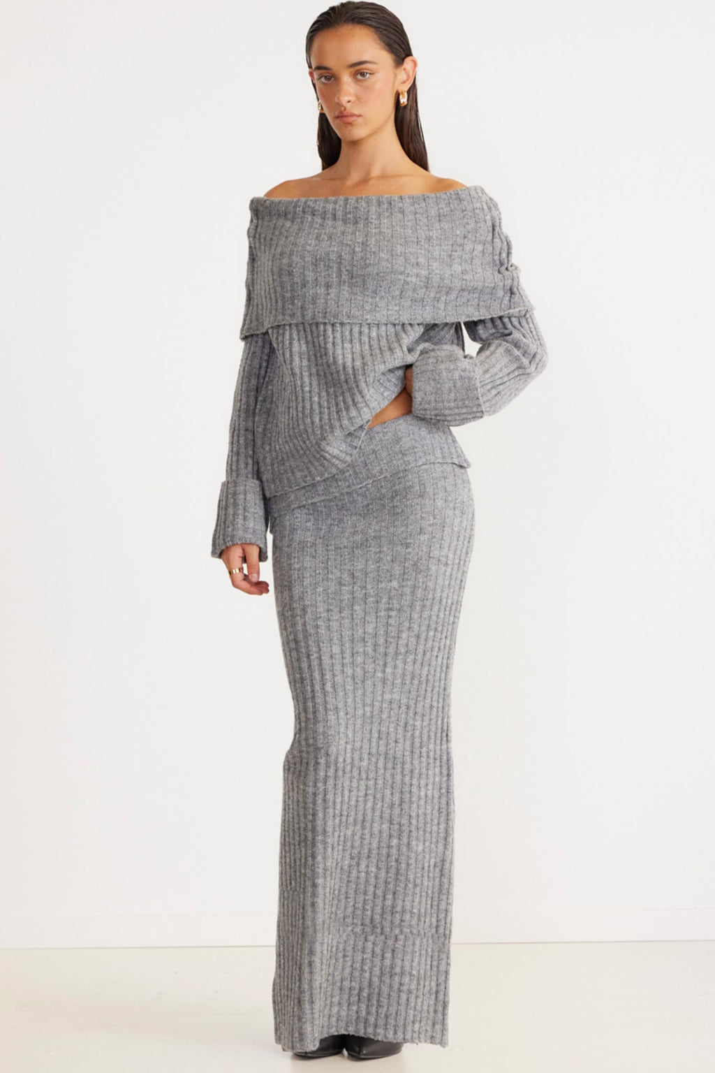 SNDYS Brooks Off Shoulder Jumper Grey by Selfie Leslie