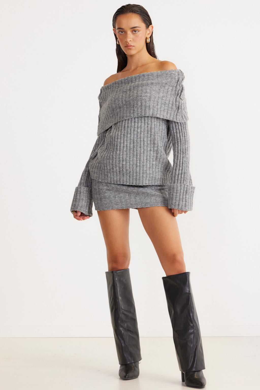 SNDYS Brooks Off Shoulder Jumper Grey by Selfie Leslie