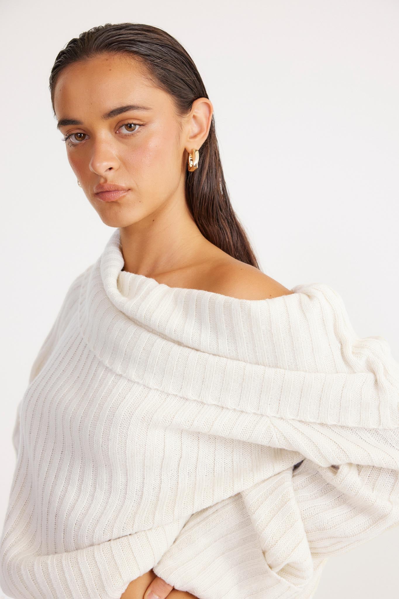 SNDYS Brooks Off Shoulder Jumper White by Selfie Leslie