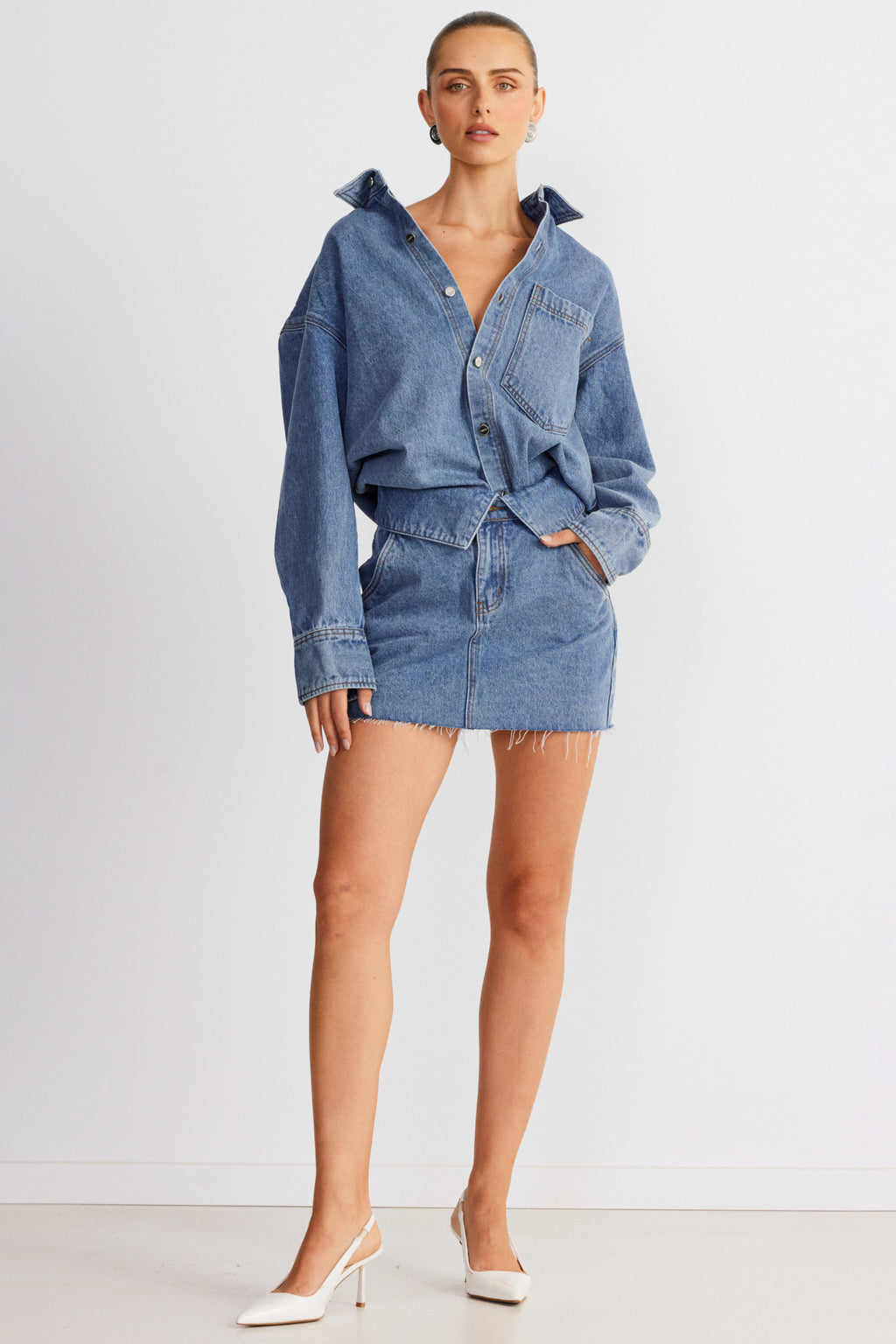 SNDYS Eve Denim Shirt Blue by Selfie Leslie