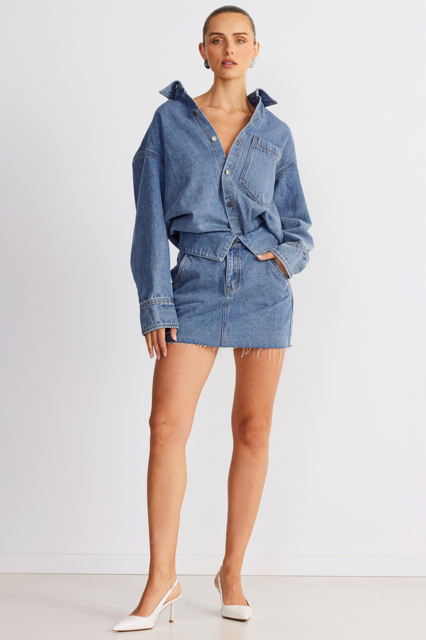 SNDYS Eve Denim Shirt Blue by Selfie Leslie