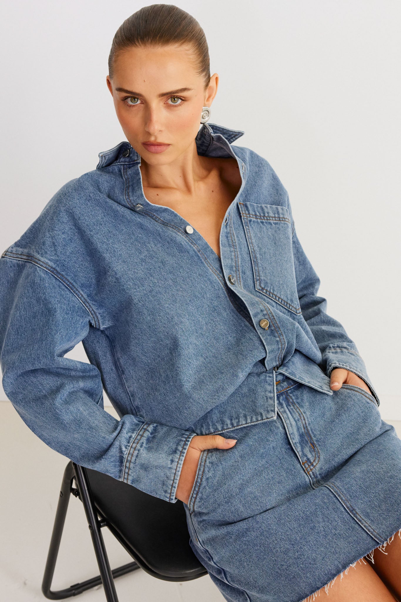 SNDYS Eve Denim Shirt Blue by Selfie Leslie