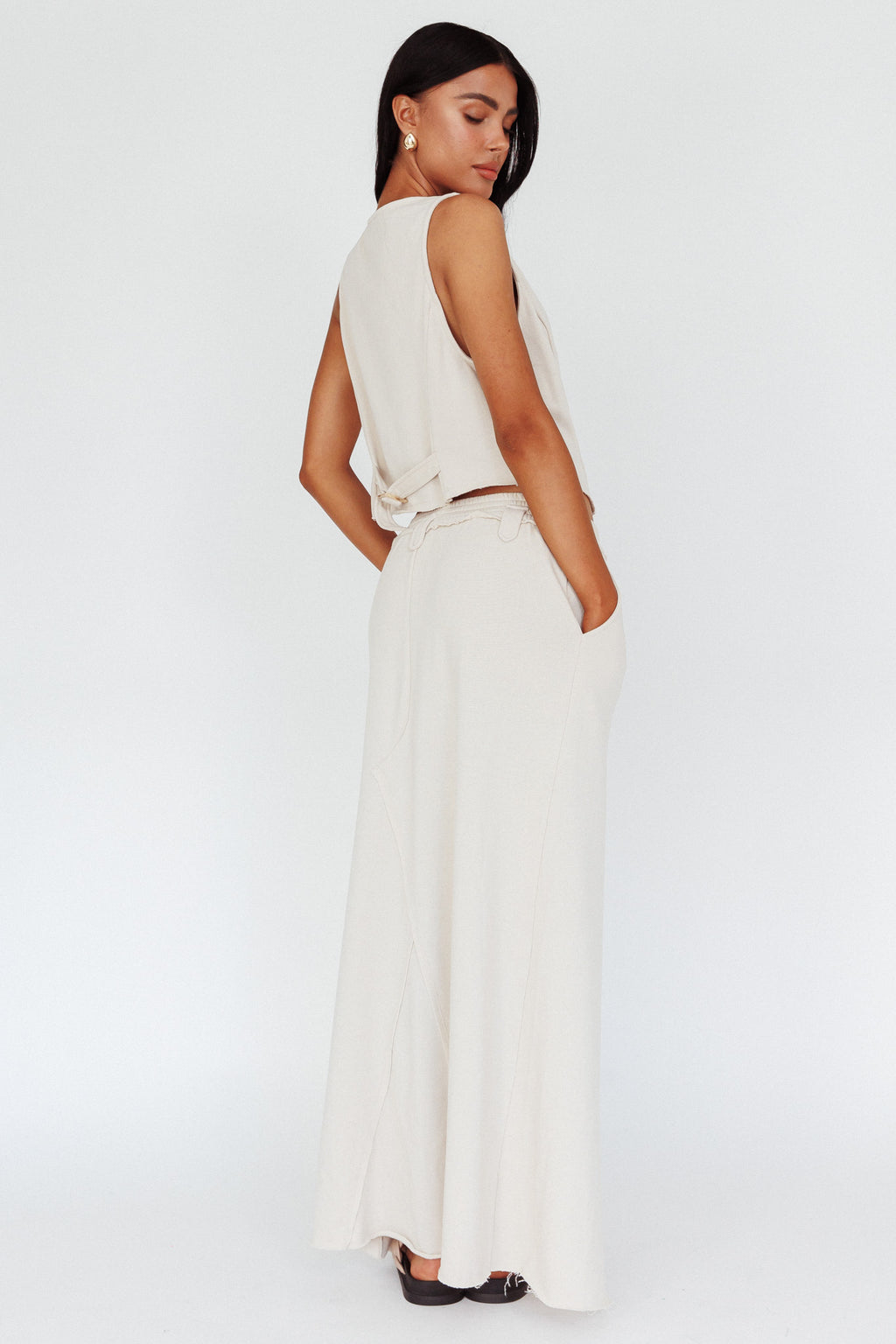 Long Awaited Faux Placket Maxi Skirt Seashell by Selfie Leslie