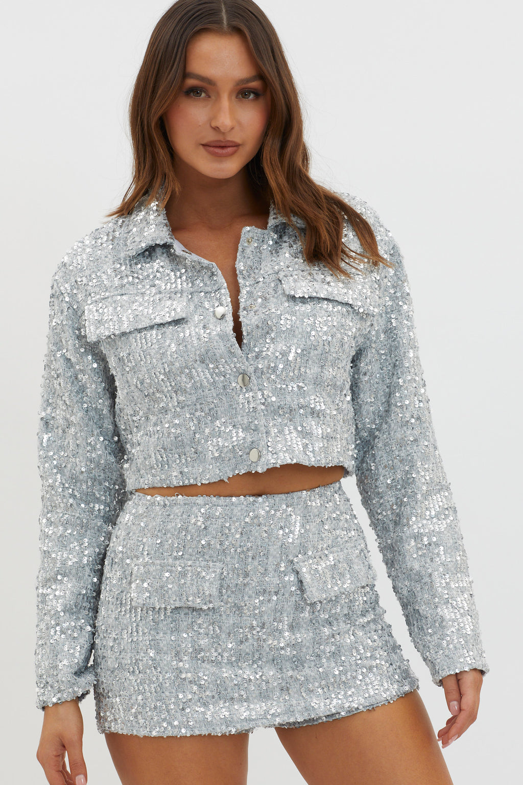 Dollhouse Sequin Skort Silver by Selfie Leslie