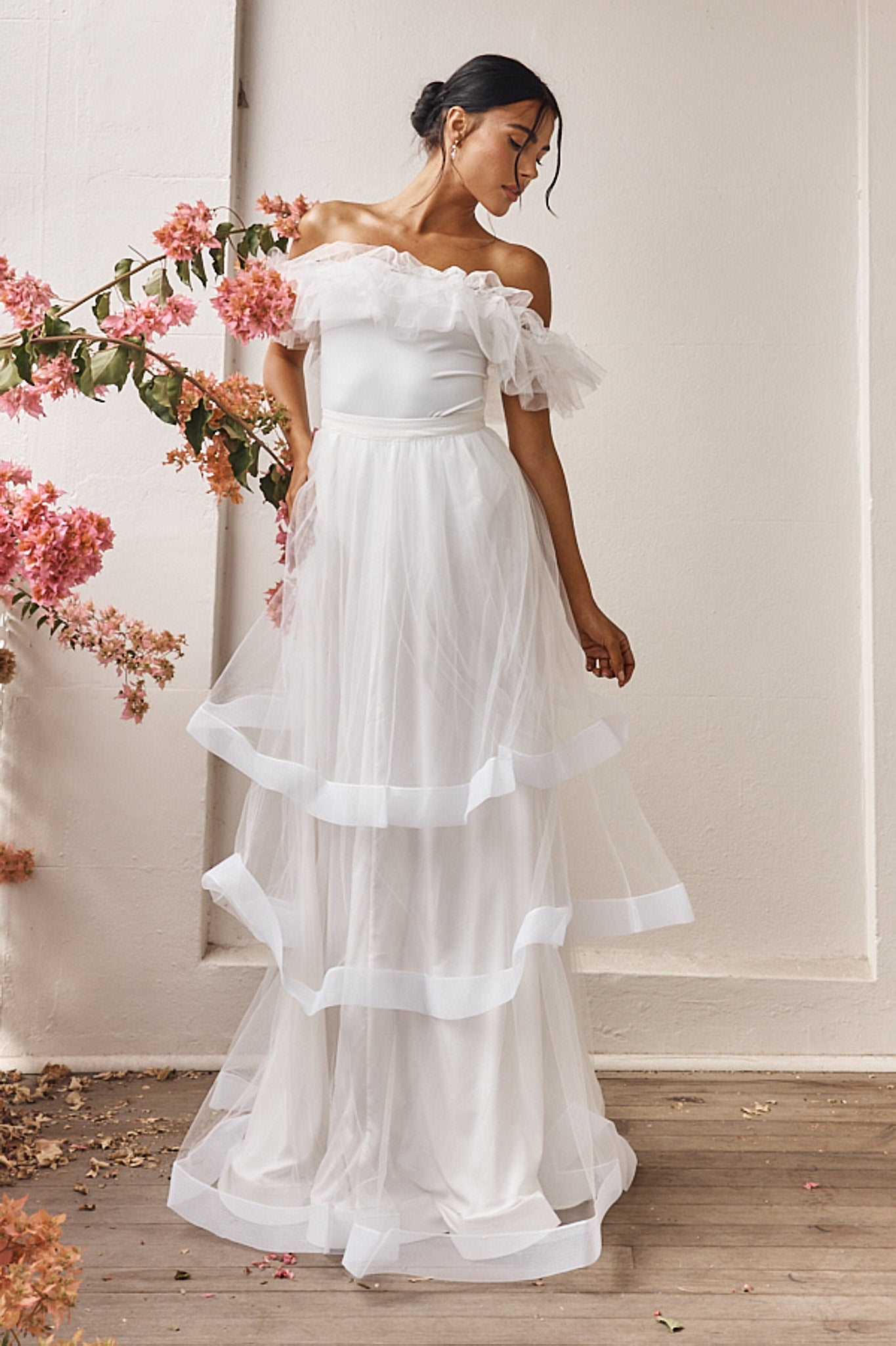 Watson Layered Maxi Skirt Off White by Selfie Leslie