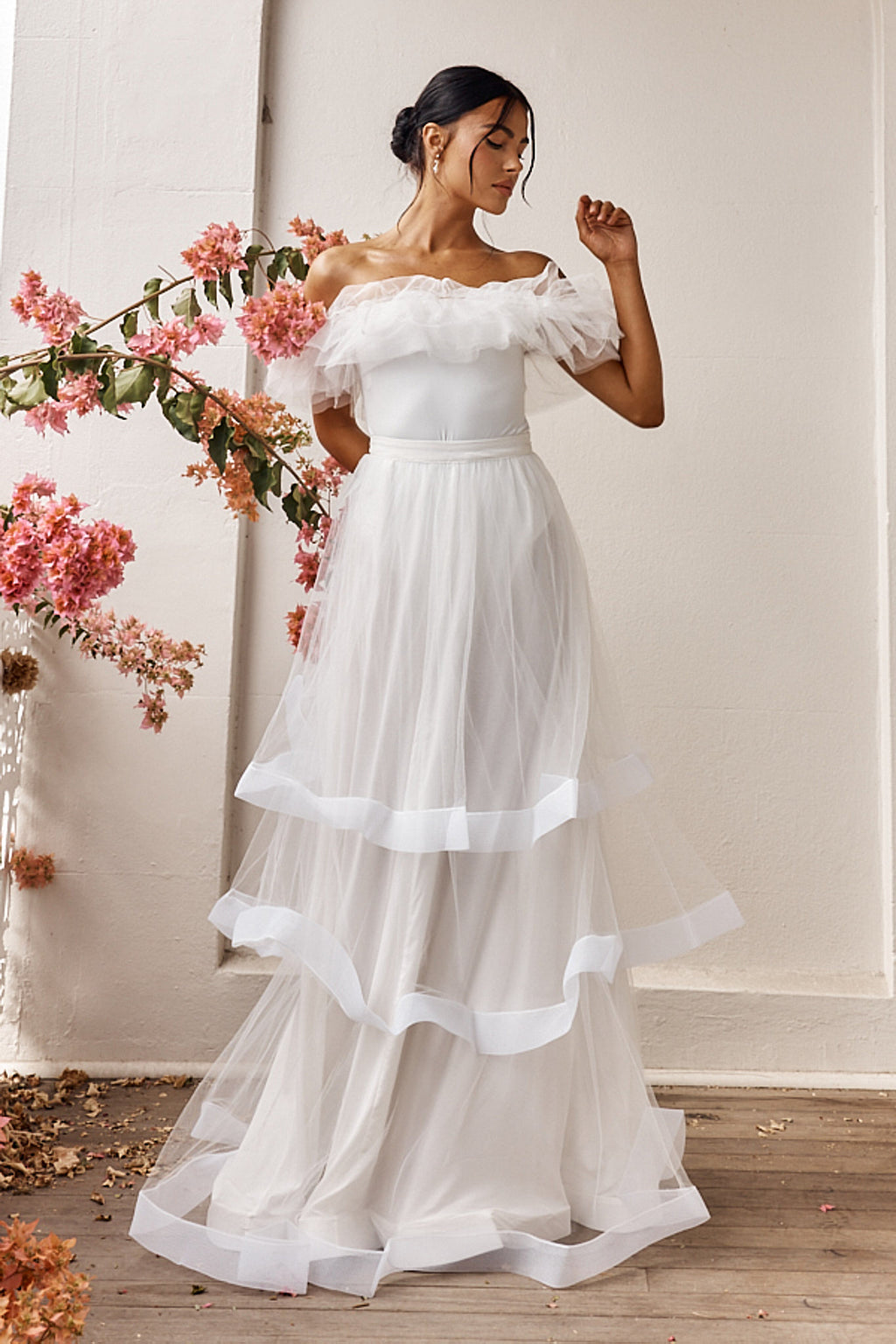 Watson Layered Maxi Skirt Off White by Selfie Leslie