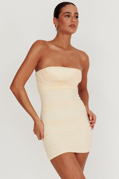 Mars Draped Strapless Mini Dress Cream– Selfie Leslie