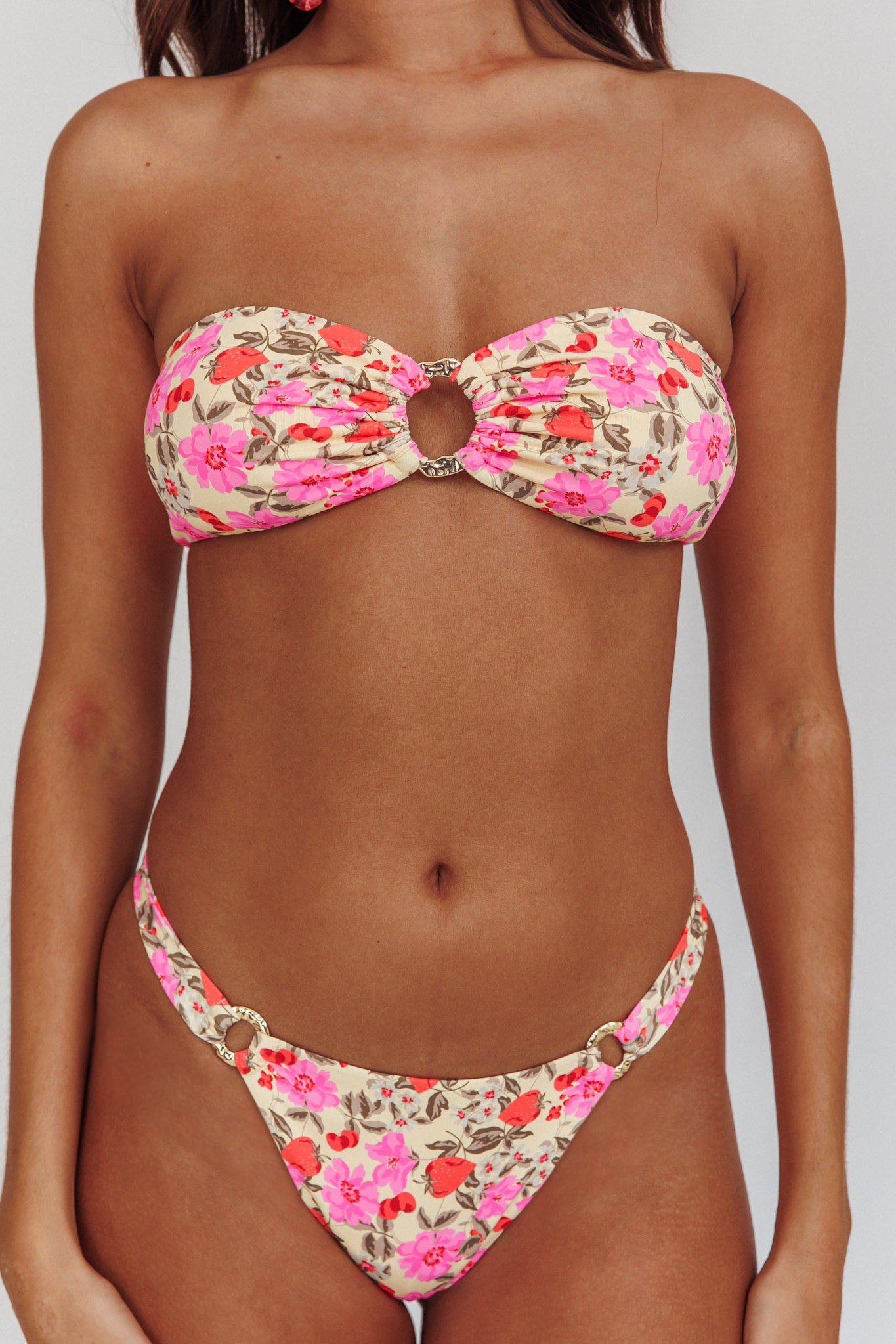 Agape High Cut O-Ring Bikini Bottom Yellow Floral by Selfie Leslie