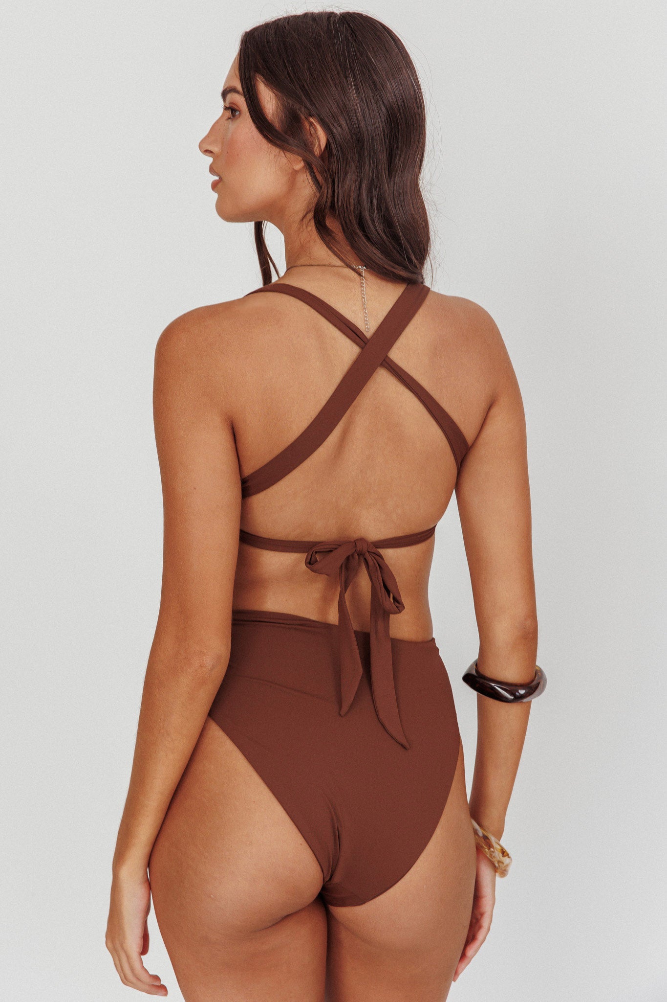 Harmonia High Waist Bikini Bottom Choc | Selfie Leslie