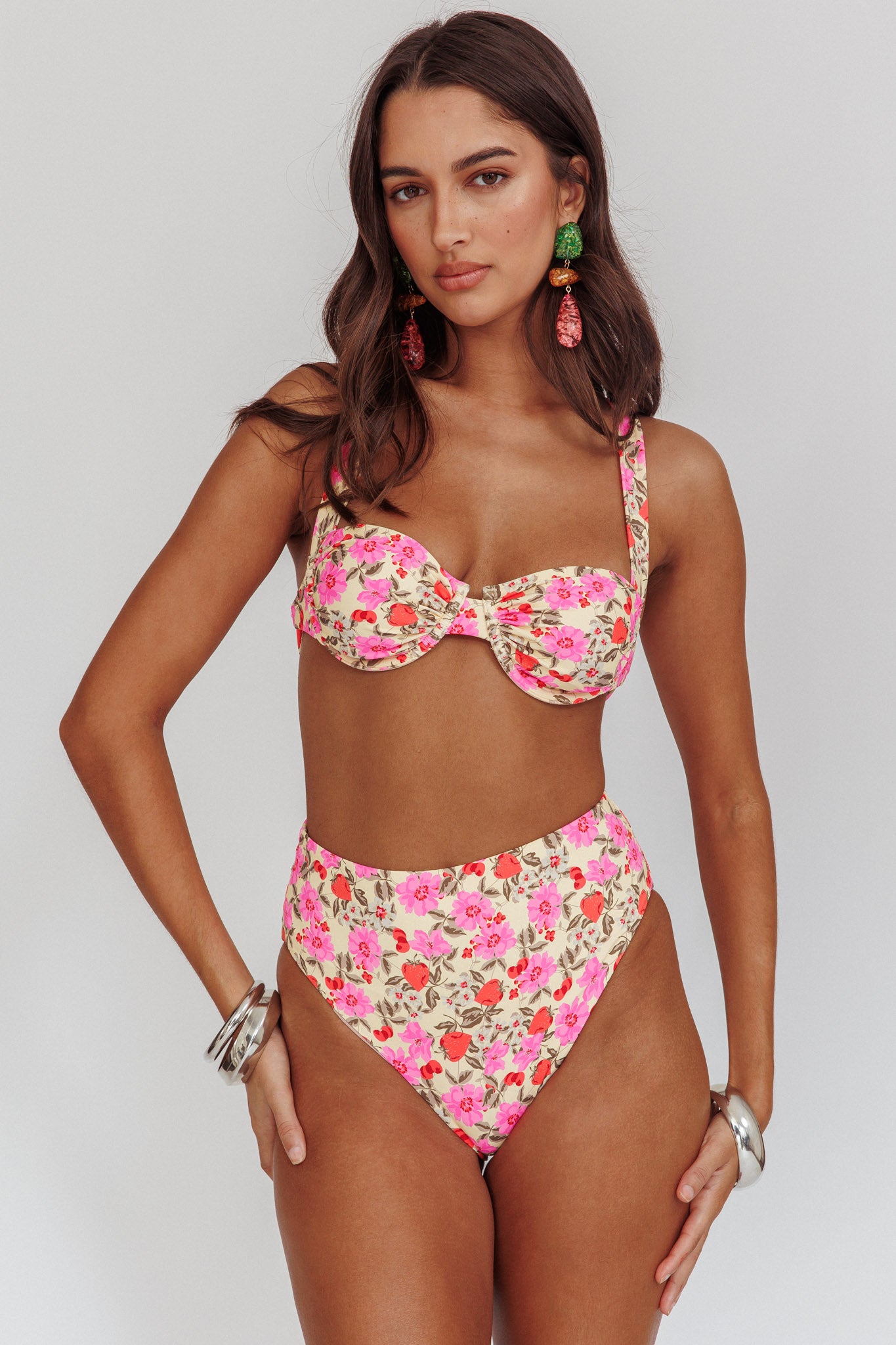 Harmonia High Waist Bikini Bottom Yellow Floral by Selfie Leslie