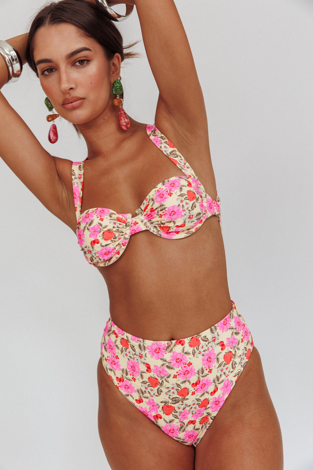 Harmonia High Waist Bikini Bottom Yellow Floral by Selfie Leslie