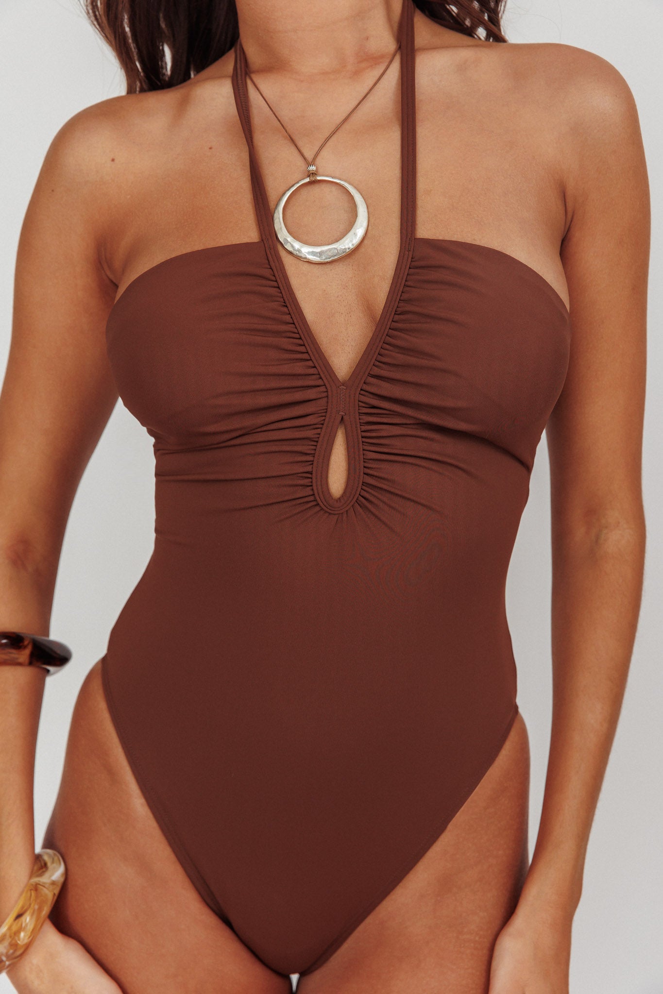 Eros Halterneck Keyhole One Peice Swimsuit Choc by Selfie Leslie