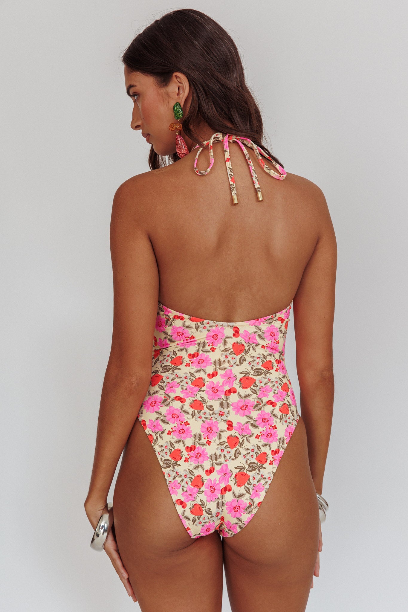 Eros Halterneck Keyhole One Peice Swimsuit Yellow Floral by Selfie Leslie