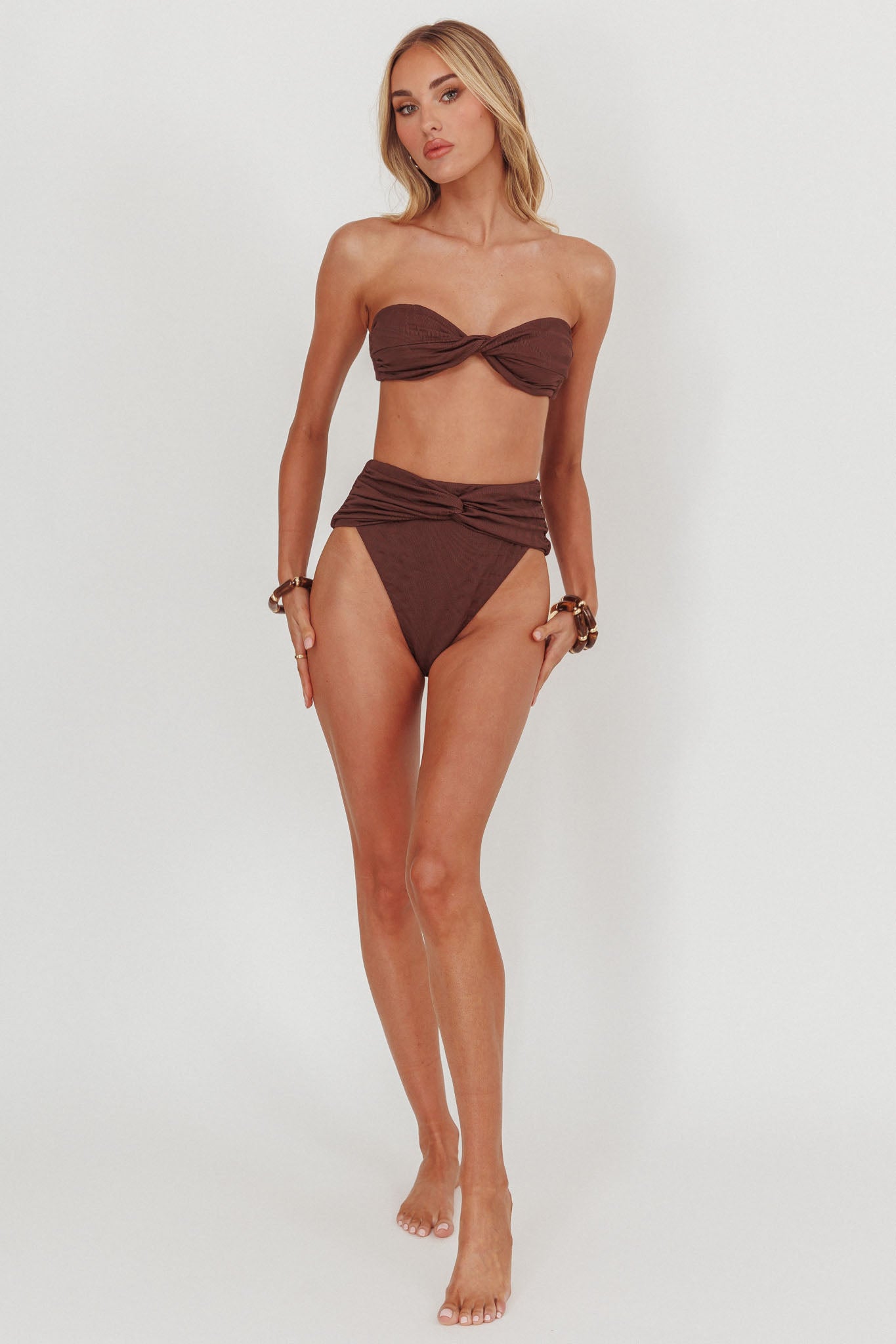 Monique Twist Bandeau Bikini Top Chocolate Texture | Selfie Leslie