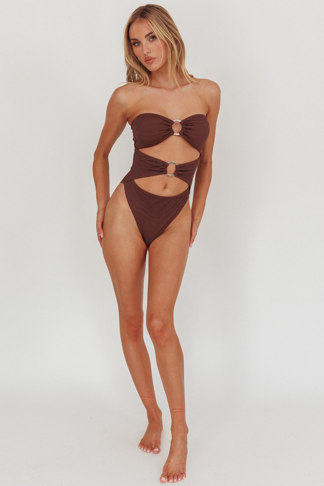 Matilda Cut-Out One Piece Swimsuit Chocolate Texture by Selfie Leslie