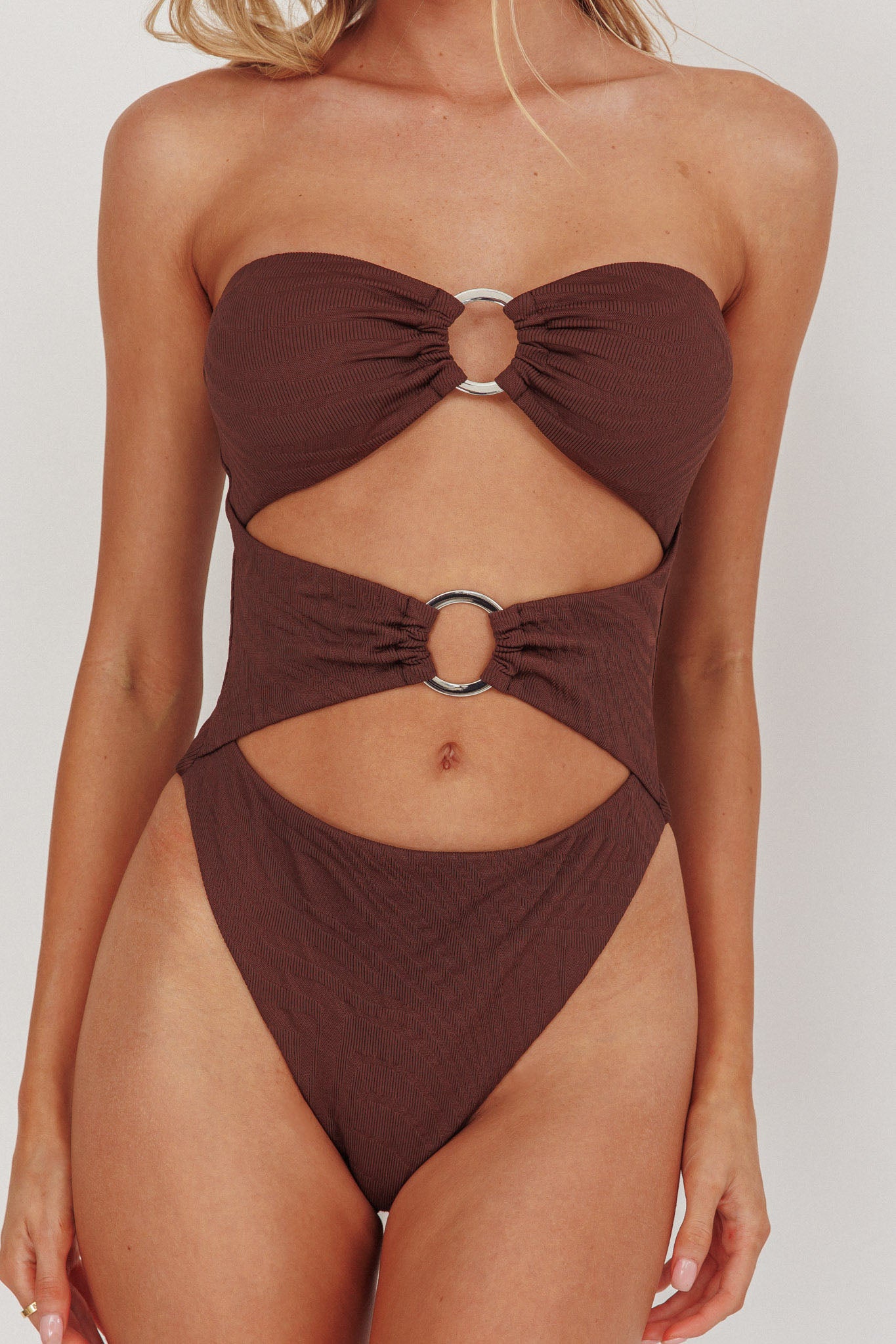 Matilda Cut-Out One Piece Swimsuit Chocolate Texture by Selfie Leslie