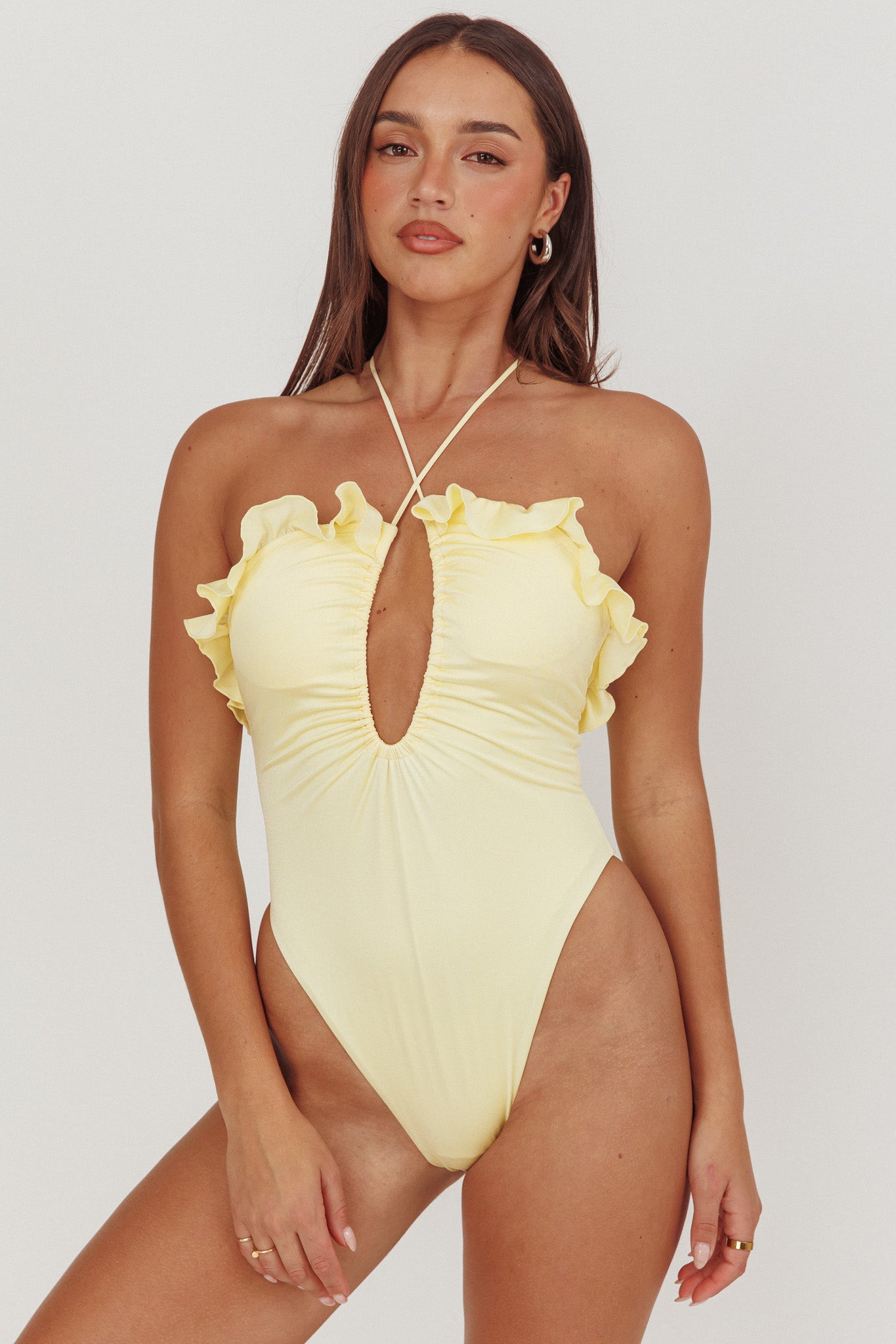 Georgia Frill Strap One Piece Swimsuit Butter by Selfie Leslie