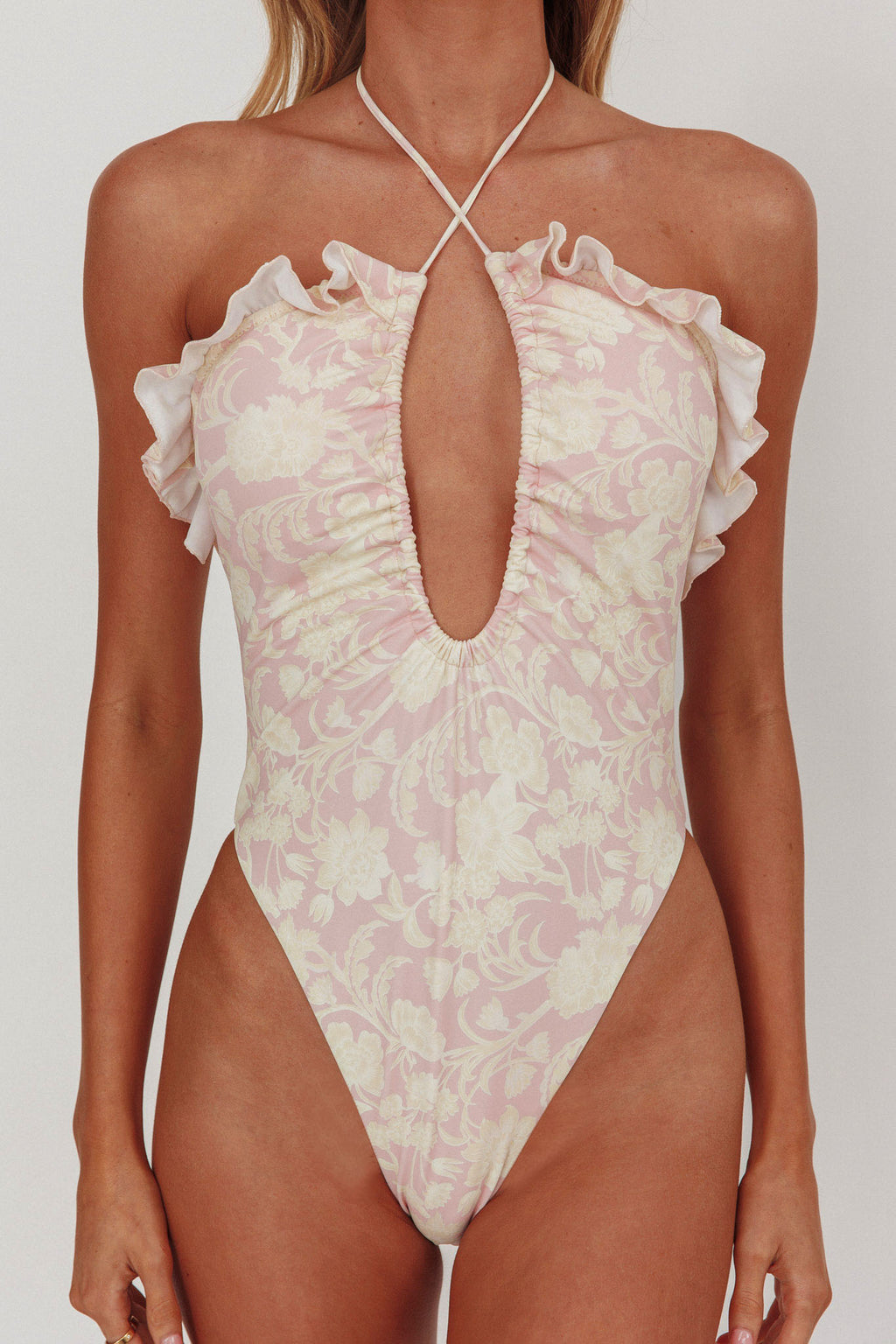 Georgia Frill Strap One Piece Swimsuit Floral by Selfie Leslie