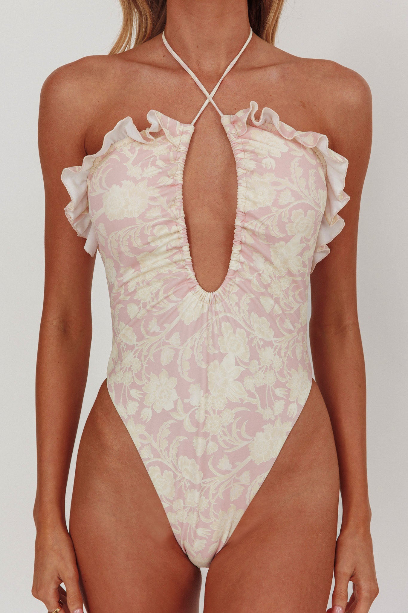 Georgia Frill Strap One Piece Swimsuit Floral by Selfie Leslie