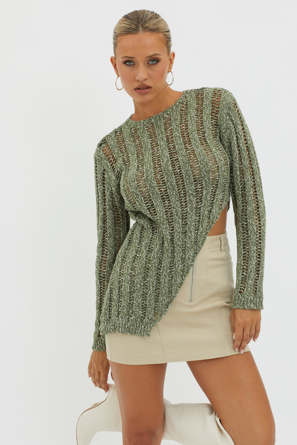 Evergreen Asymmetrical Hem Ribbed Knit Top Olive by Selfie Leslie