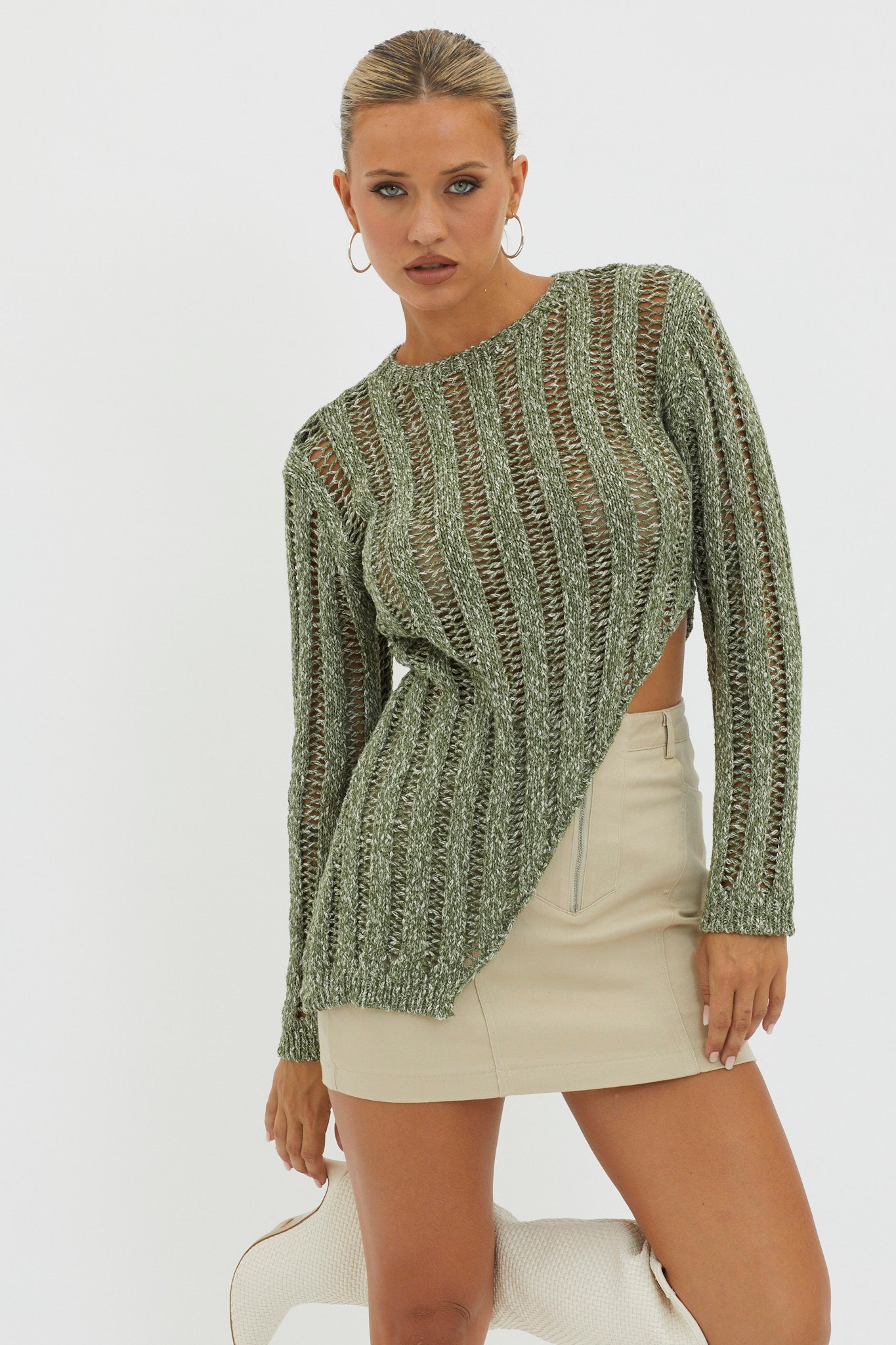 Evergreen Asymmetrical Hem Ribbed Knit Top Olive by Selfie Leslie